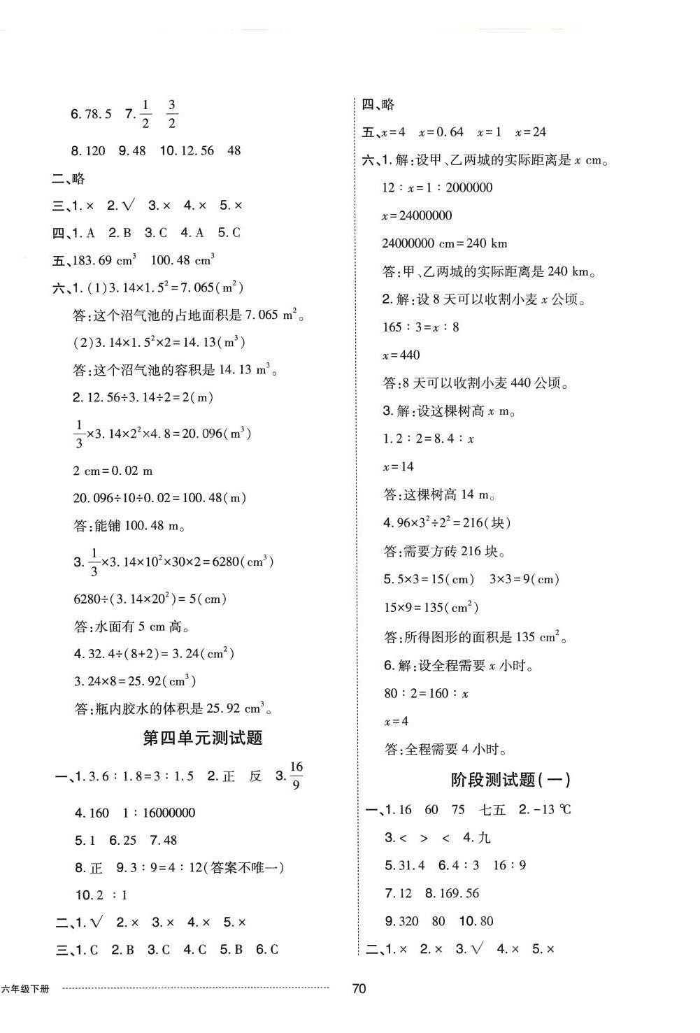 2024年同步練習(xí)冊配套單元自測卷六年級數(shù)學(xué)下冊人教版 第2頁