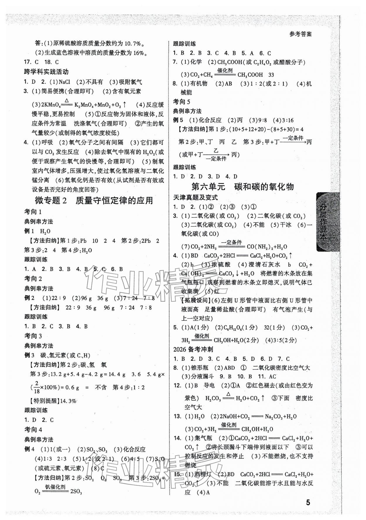 2026年万唯中考试题研究化学天津专版&nbsp;参考答案第5页