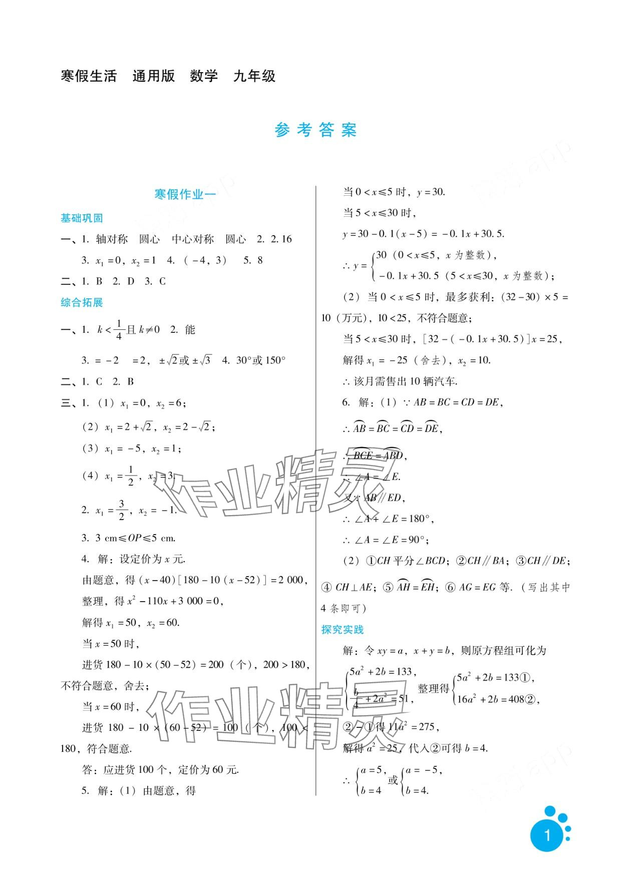 2024年寒假生活河北少年兒童出版社九年級數(shù)學(xué) 第1頁