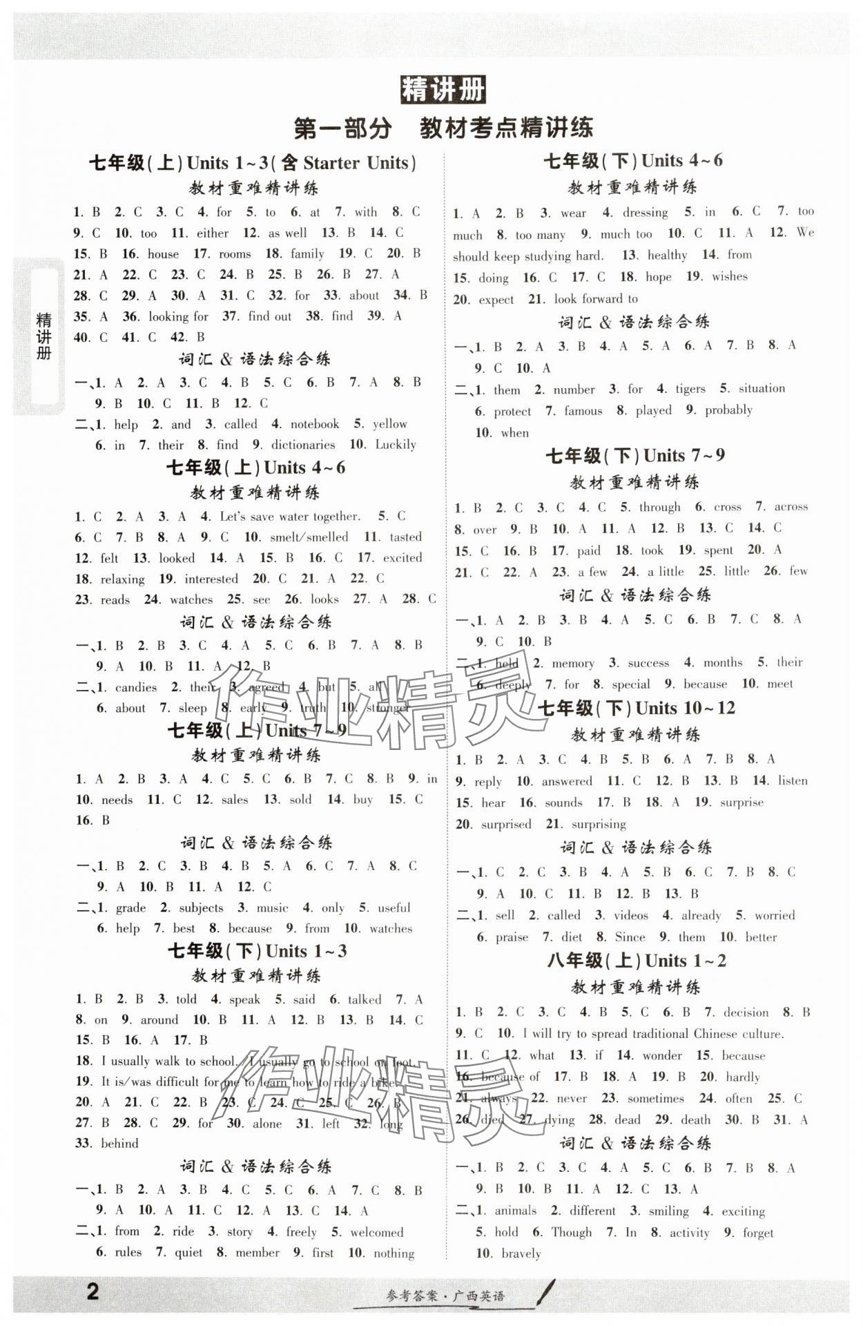 2025年一戰(zhàn)成名考前新方案英語廣西專用 參考答案第1頁