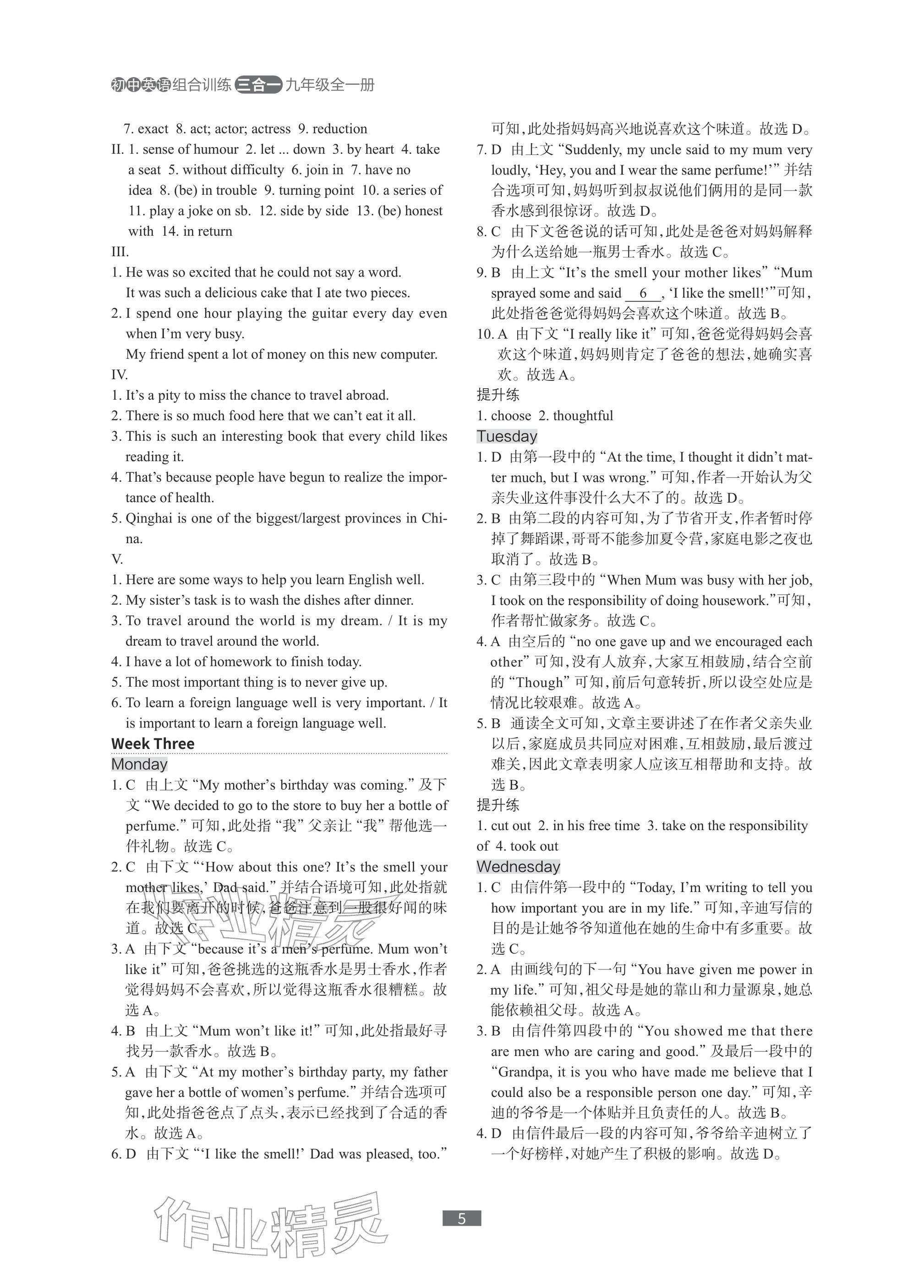 2025年春如金卷组合训练九年级英语全一册沪教版三合一&nbsp;参考答案第5页