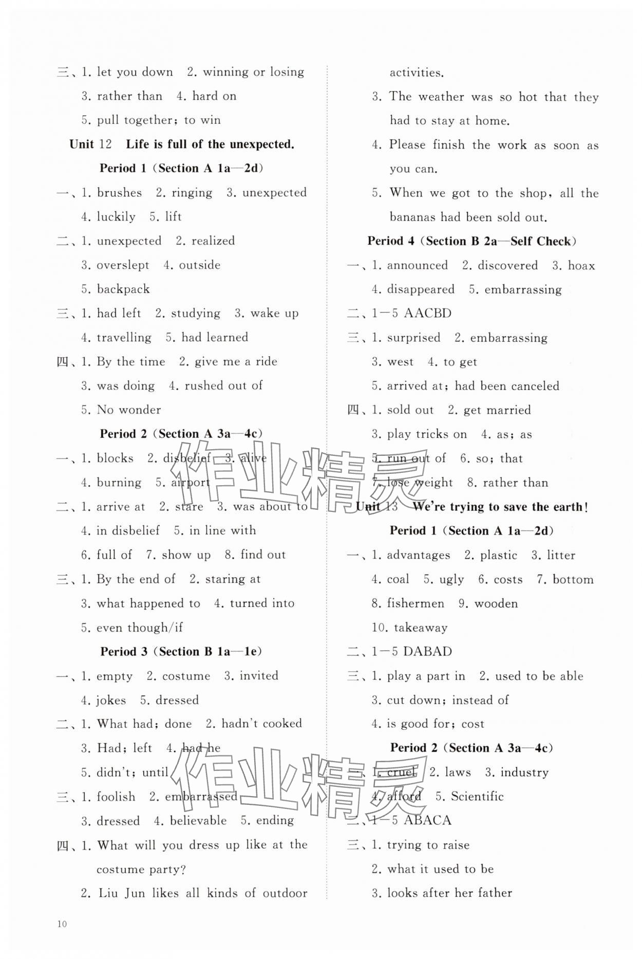 2023年同步練習(xí)冊(cè)智慧作業(yè)九年級(jí)英語全一冊(cè)人教版 參考答案第10頁
