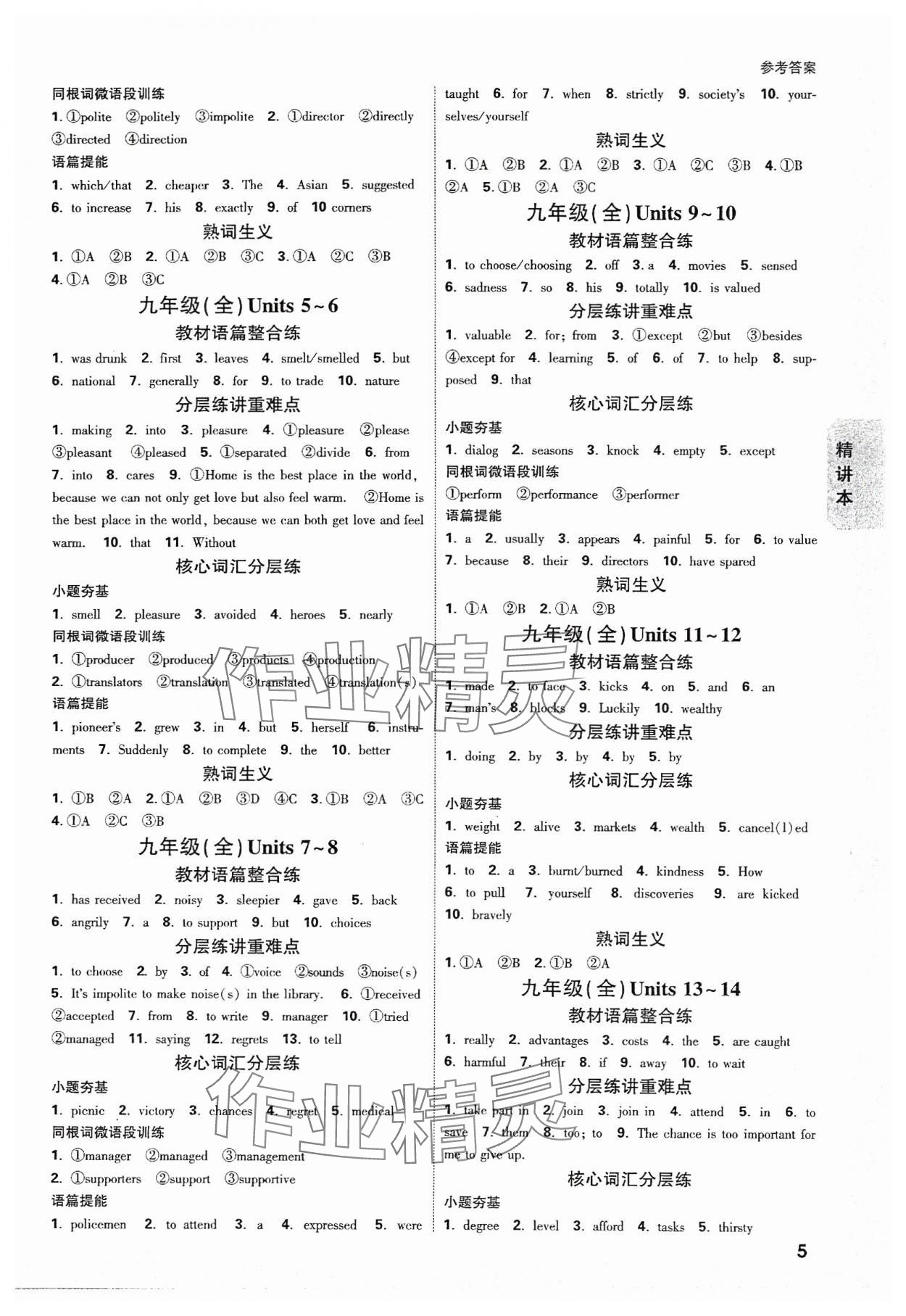 2024年萬唯中考試題研究英語浙江專版 參考答案第5頁