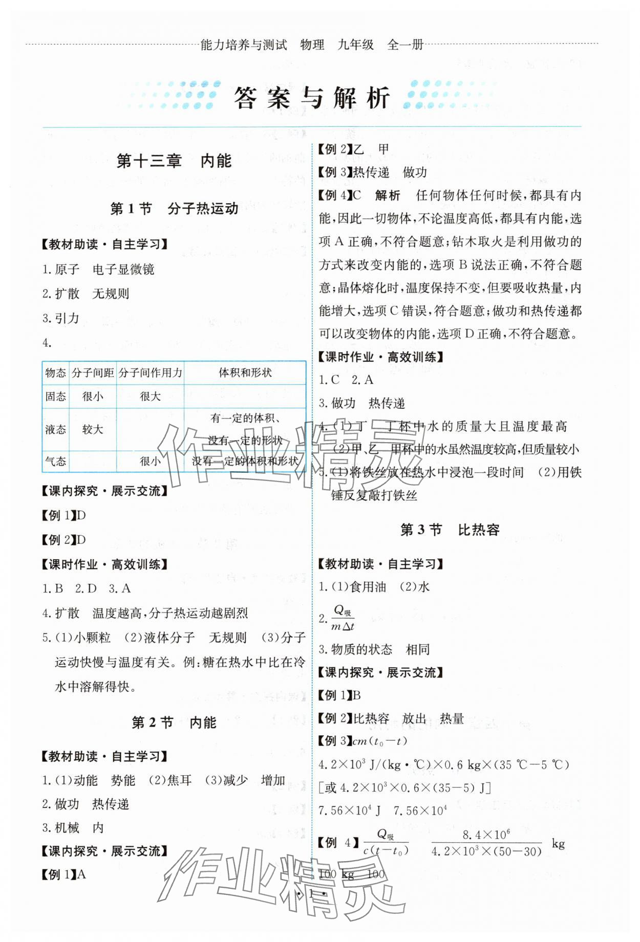 2023年能力培养与测试九年级物理全一册人教版湖南专版 第1页