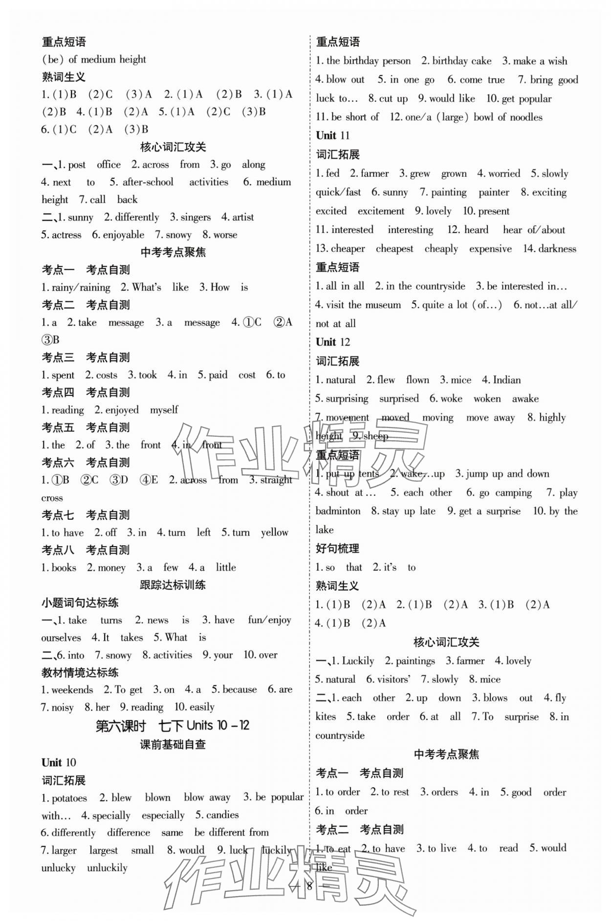 2025年中考必備云南美術出版社英語貴州專版 參考答案第8頁