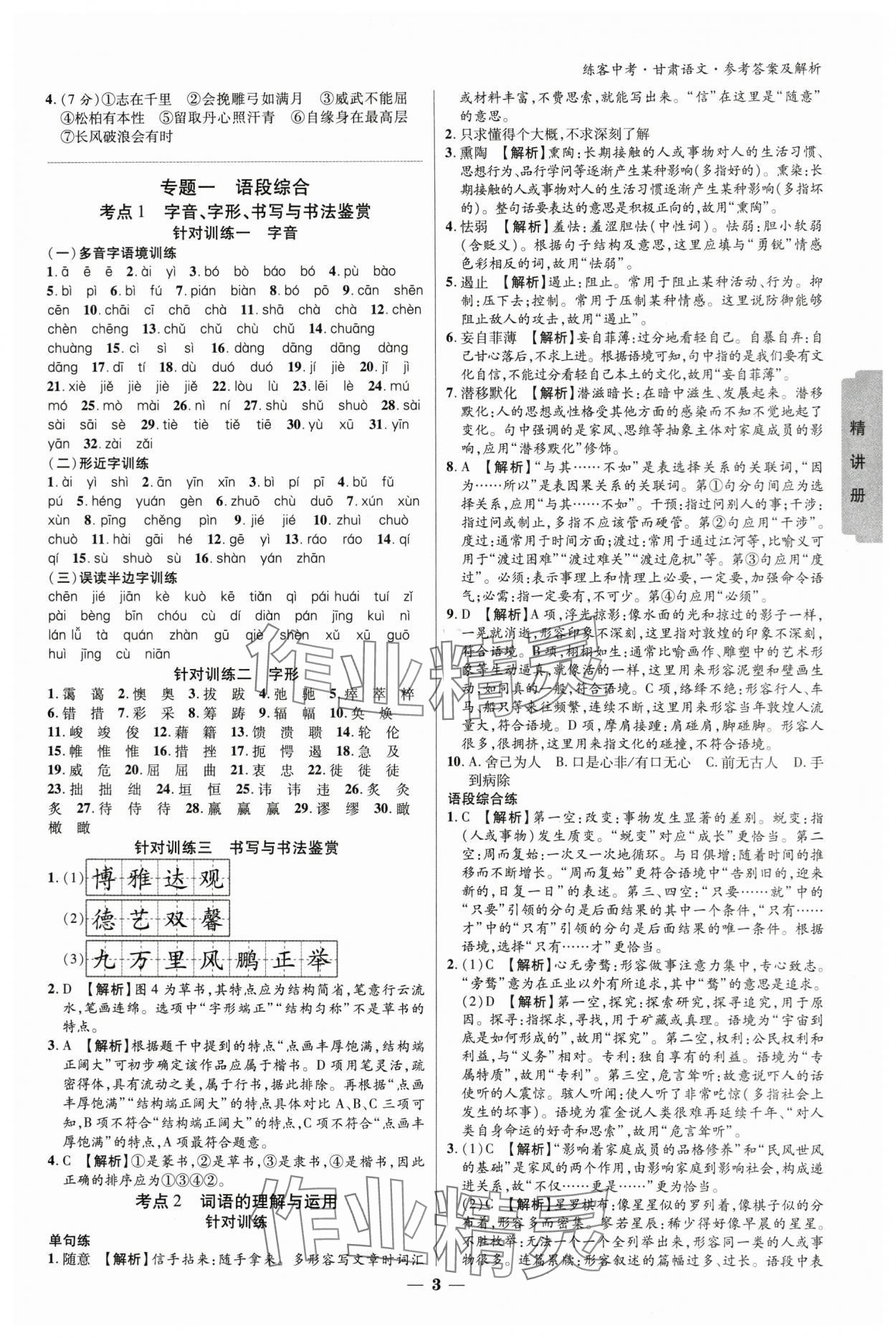 2024年練客中考提優(yōu)方案語(yǔ)文甘肅專(zhuān)版 參考答案第2頁(yè)