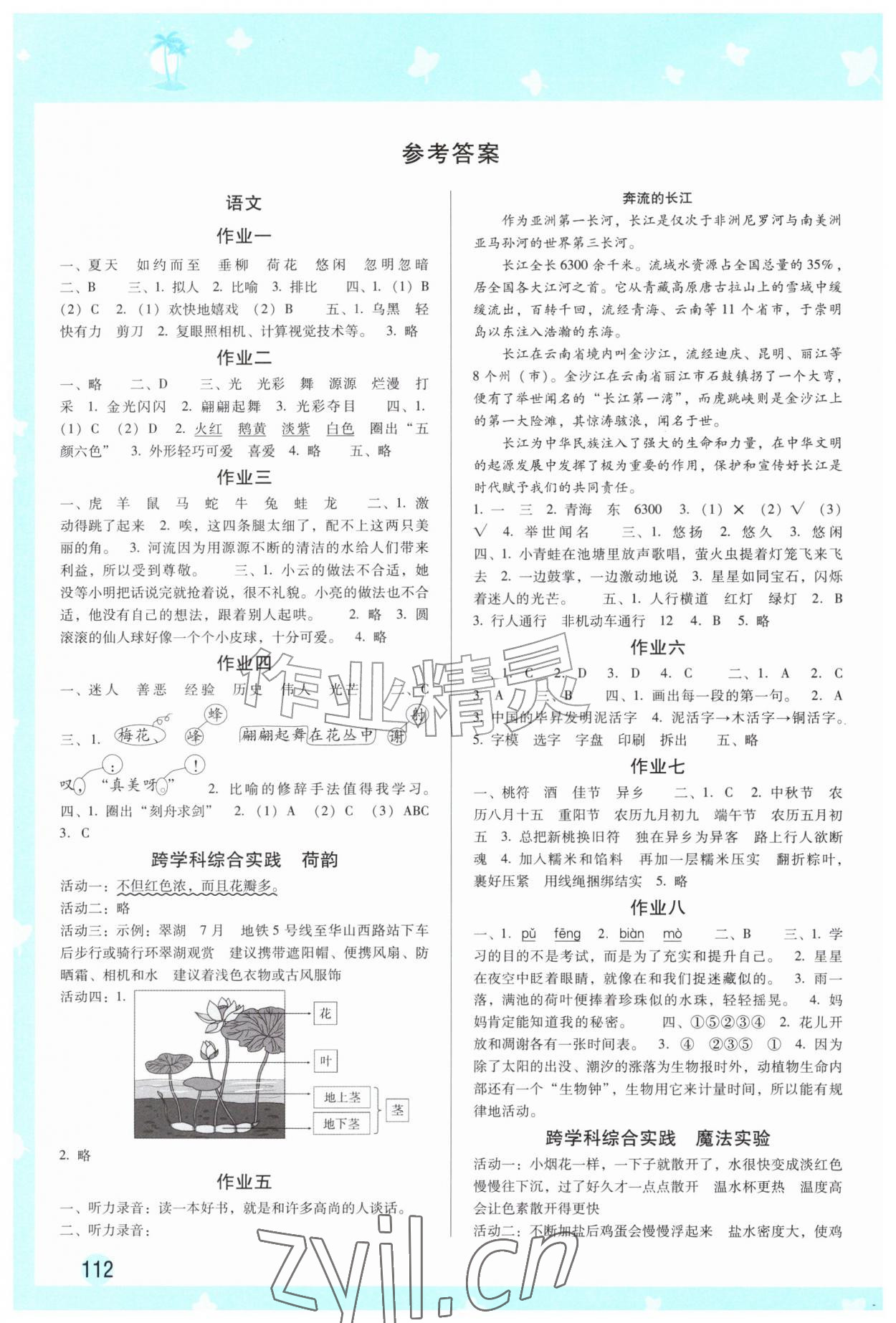 2026年晨光智学小学生暑假活动三年级综合人教版&nbsp;参考答案第1页