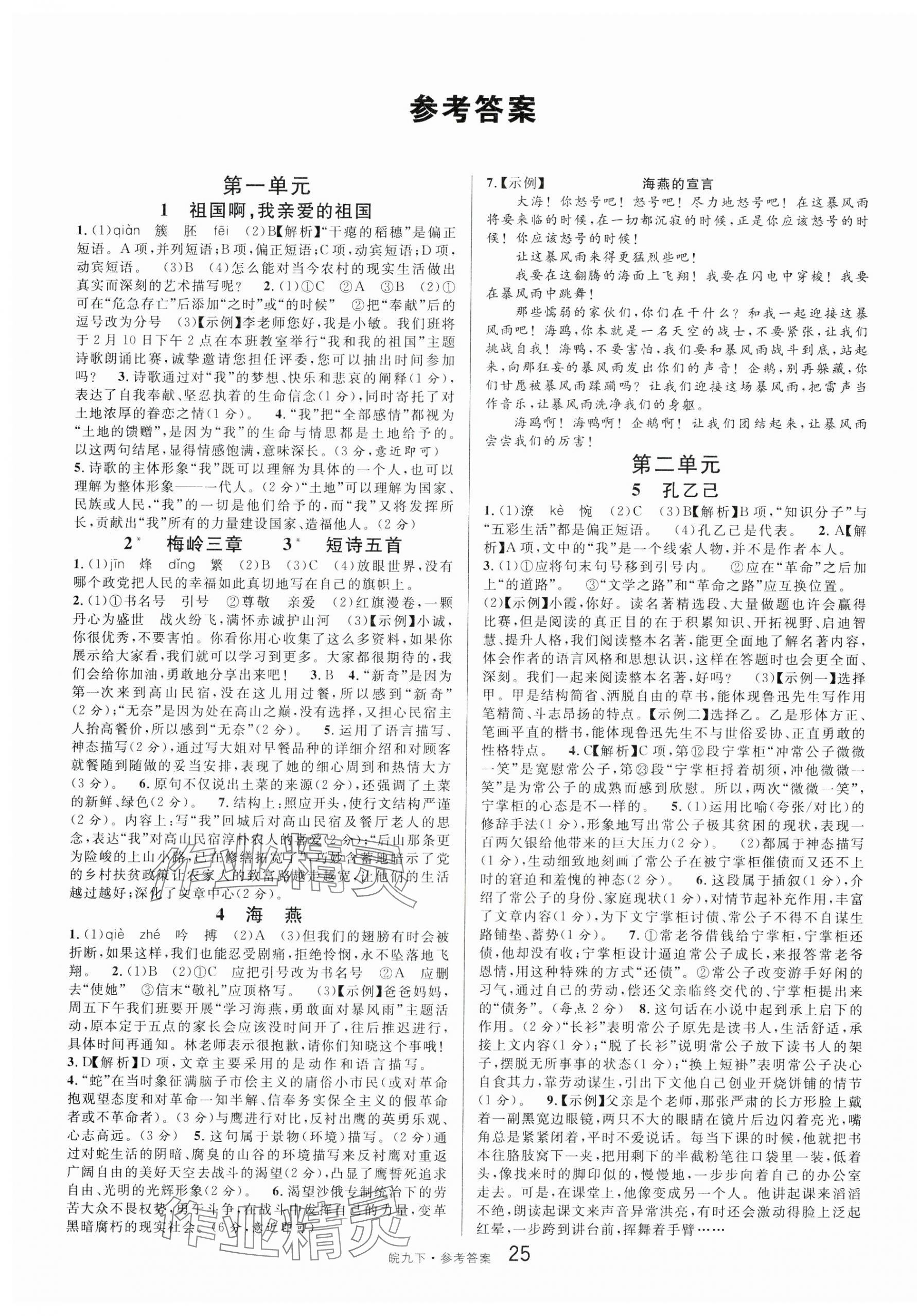 2024年名校課堂九年級語文下冊人教版安徽專版 第1頁