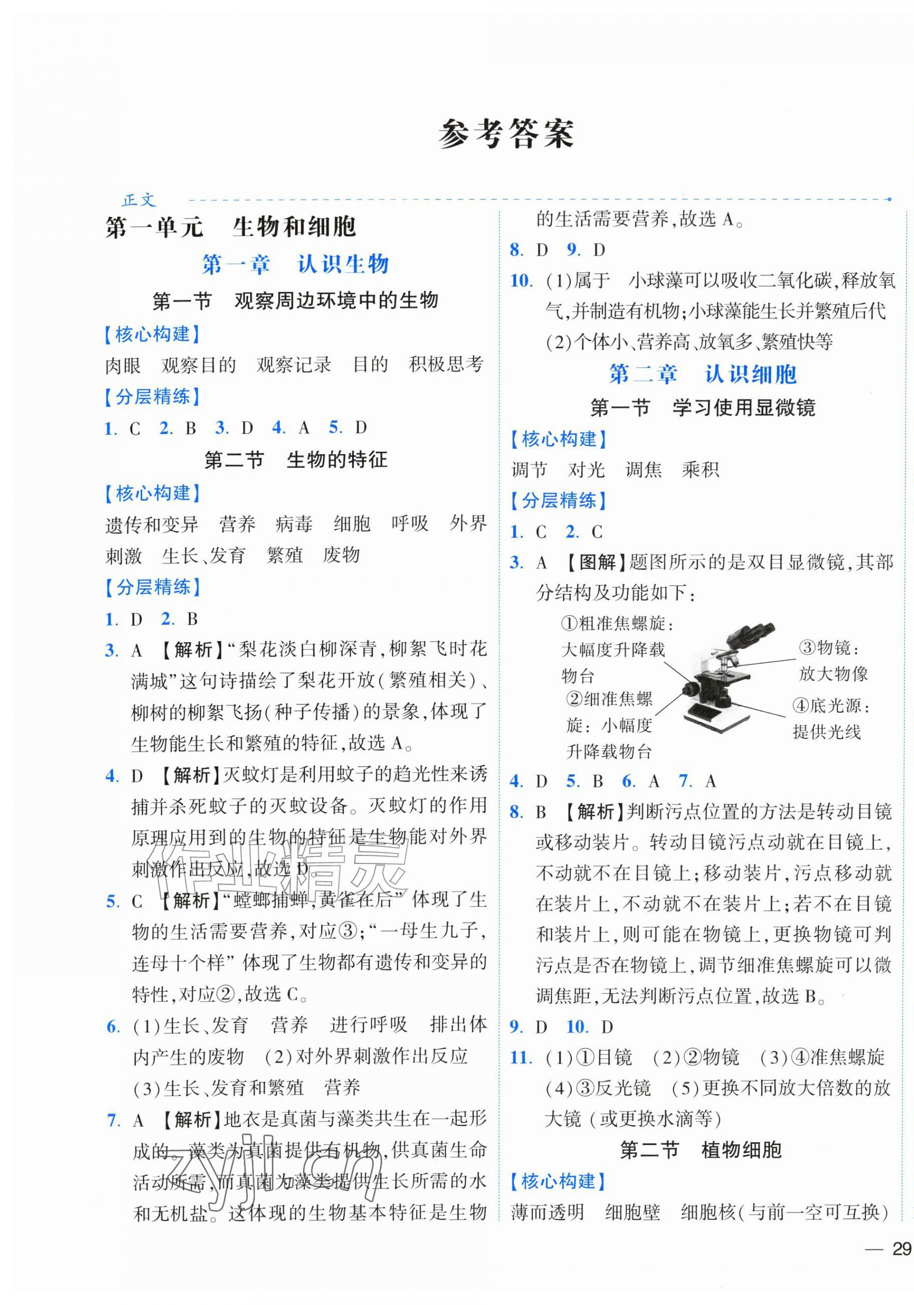 2026年人教金学典同步解析与测评七年级生物上册人教版云南专版&nbsp;第1页