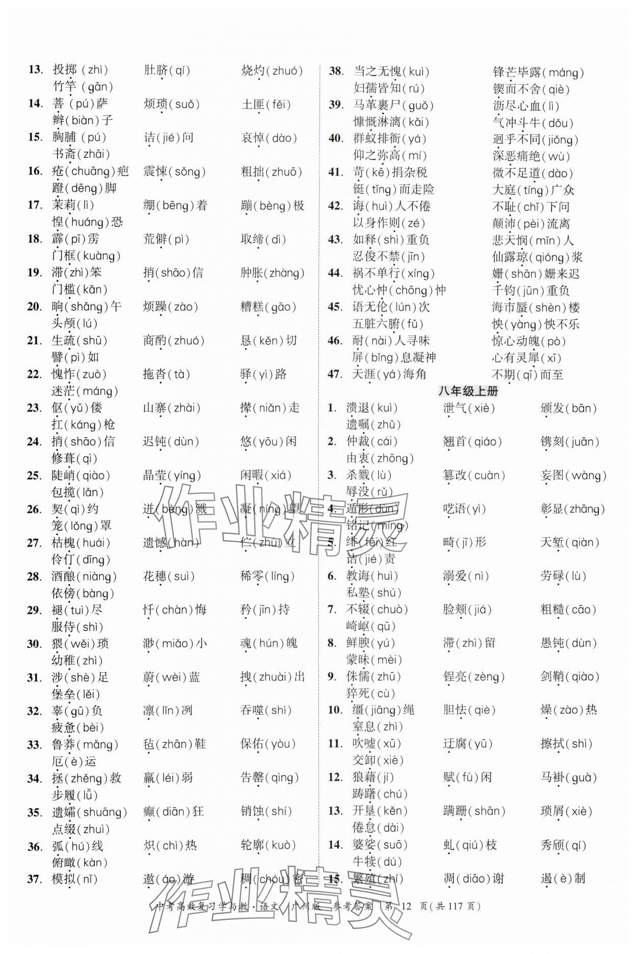 2024年中考高效復習學與教語文廣州專版 參考答案第12頁
