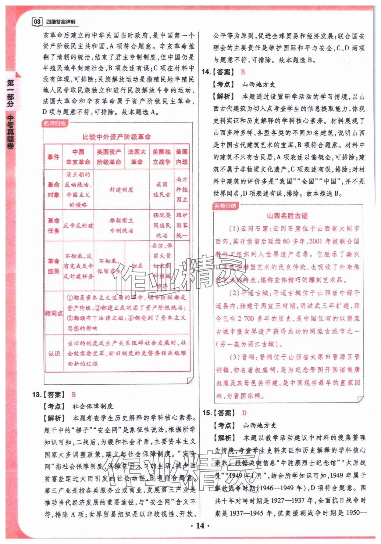 2024年晉一中考山西真題歷史中考 參考答案第14頁