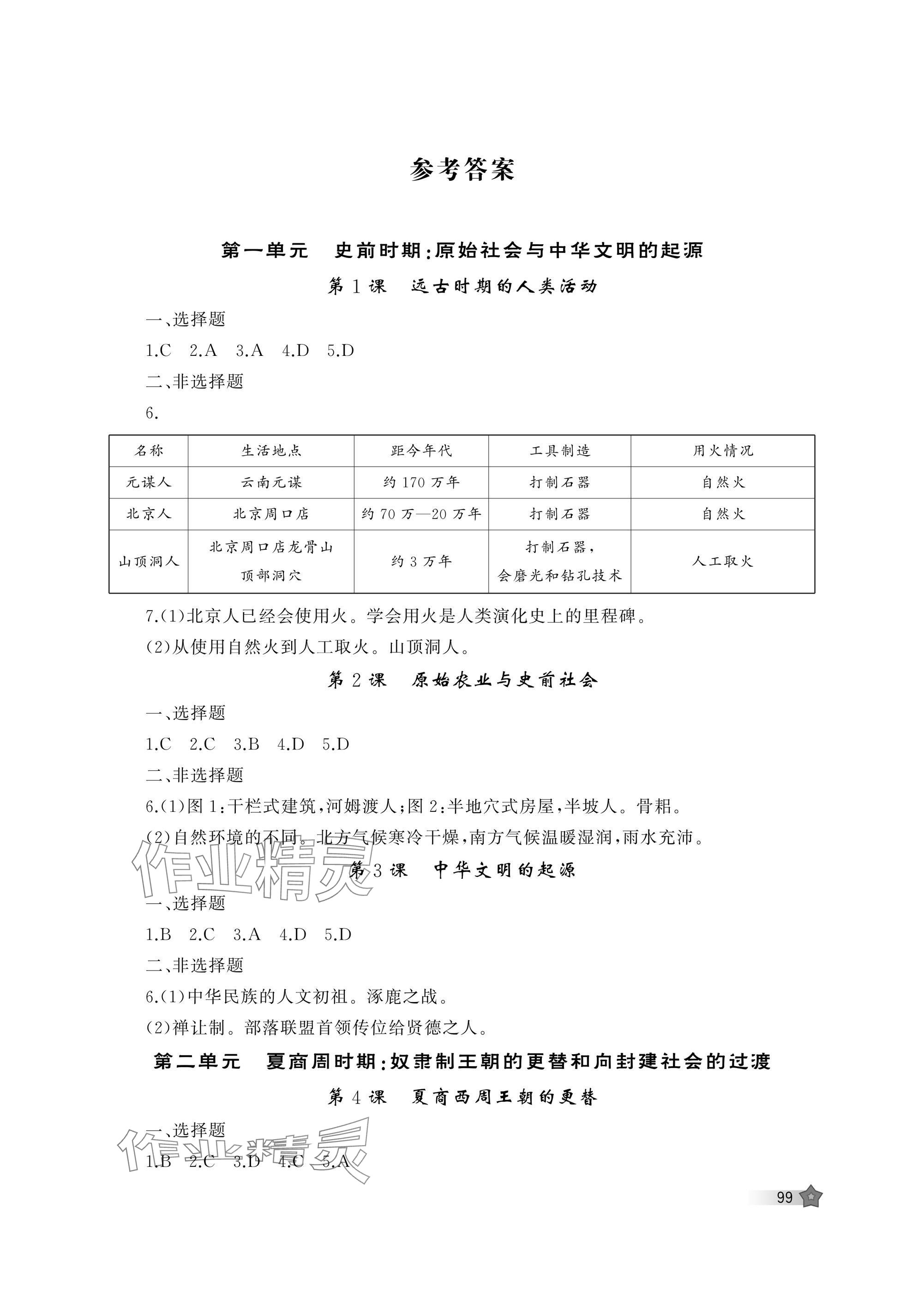 2025年新课程助学丛书七年级历史上册人教版 参考答案第1页