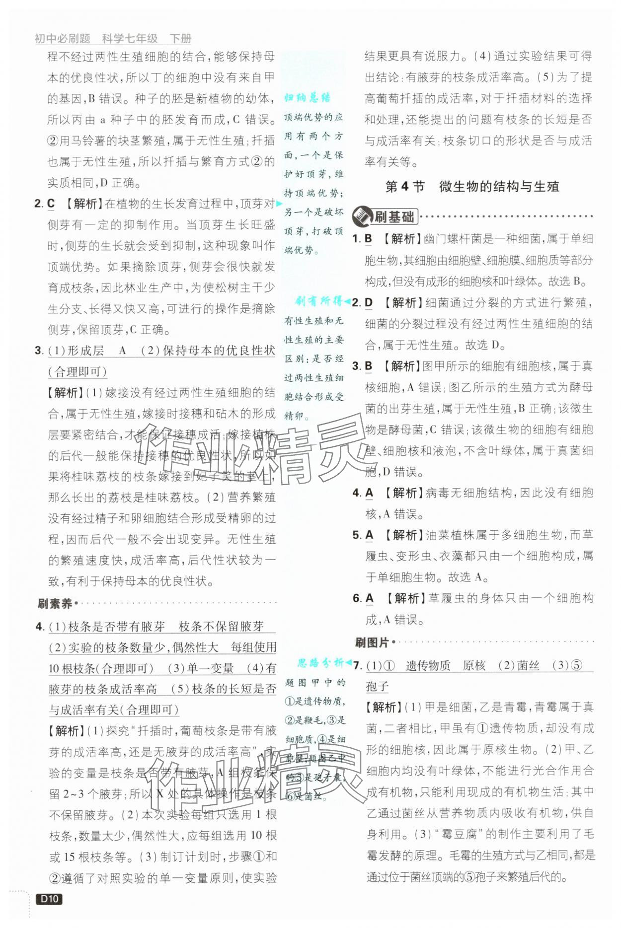2025年初中必刷題七年級科學下冊浙教版浙江專版 參考答案第10頁