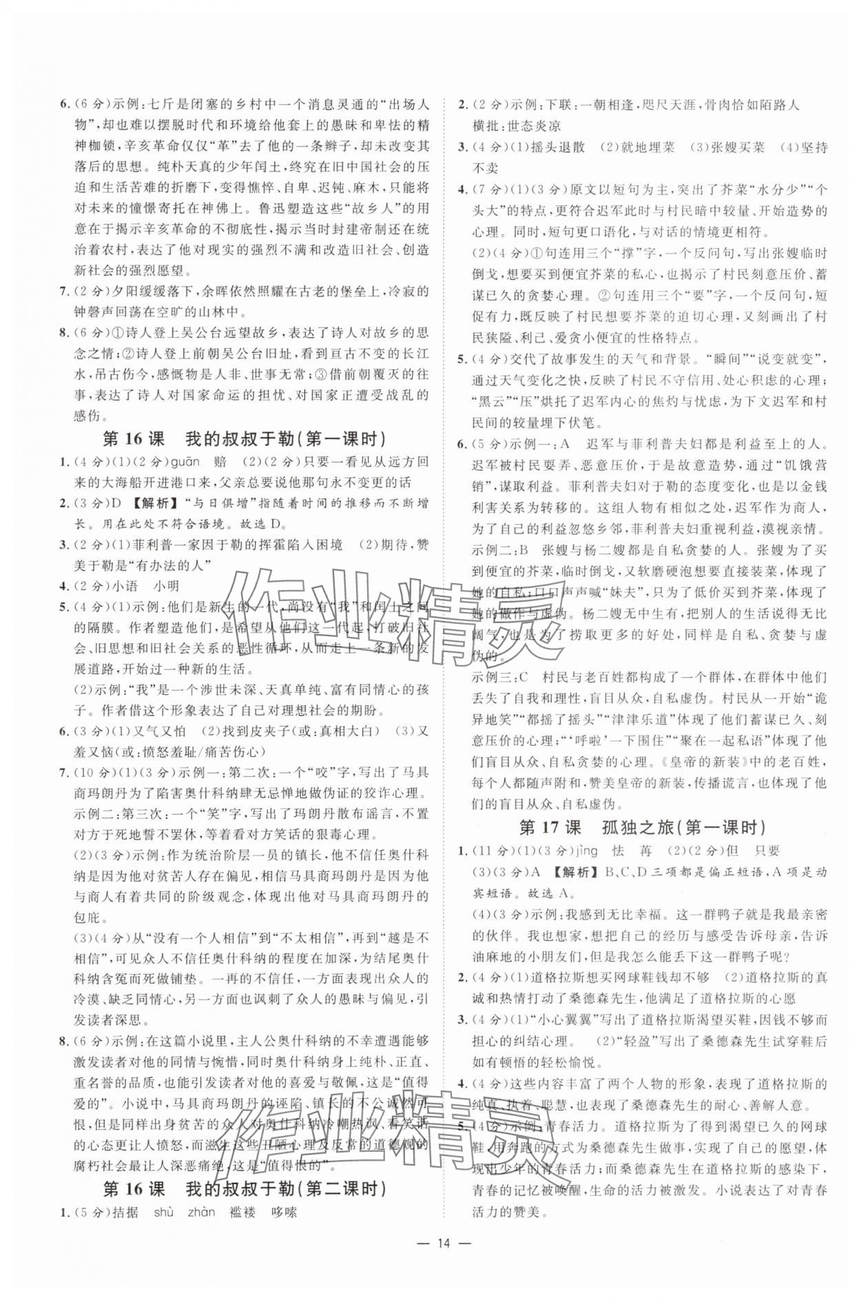 2025年全效學(xué)習(xí)九年級語文上下冊人教版 參考答案第13頁