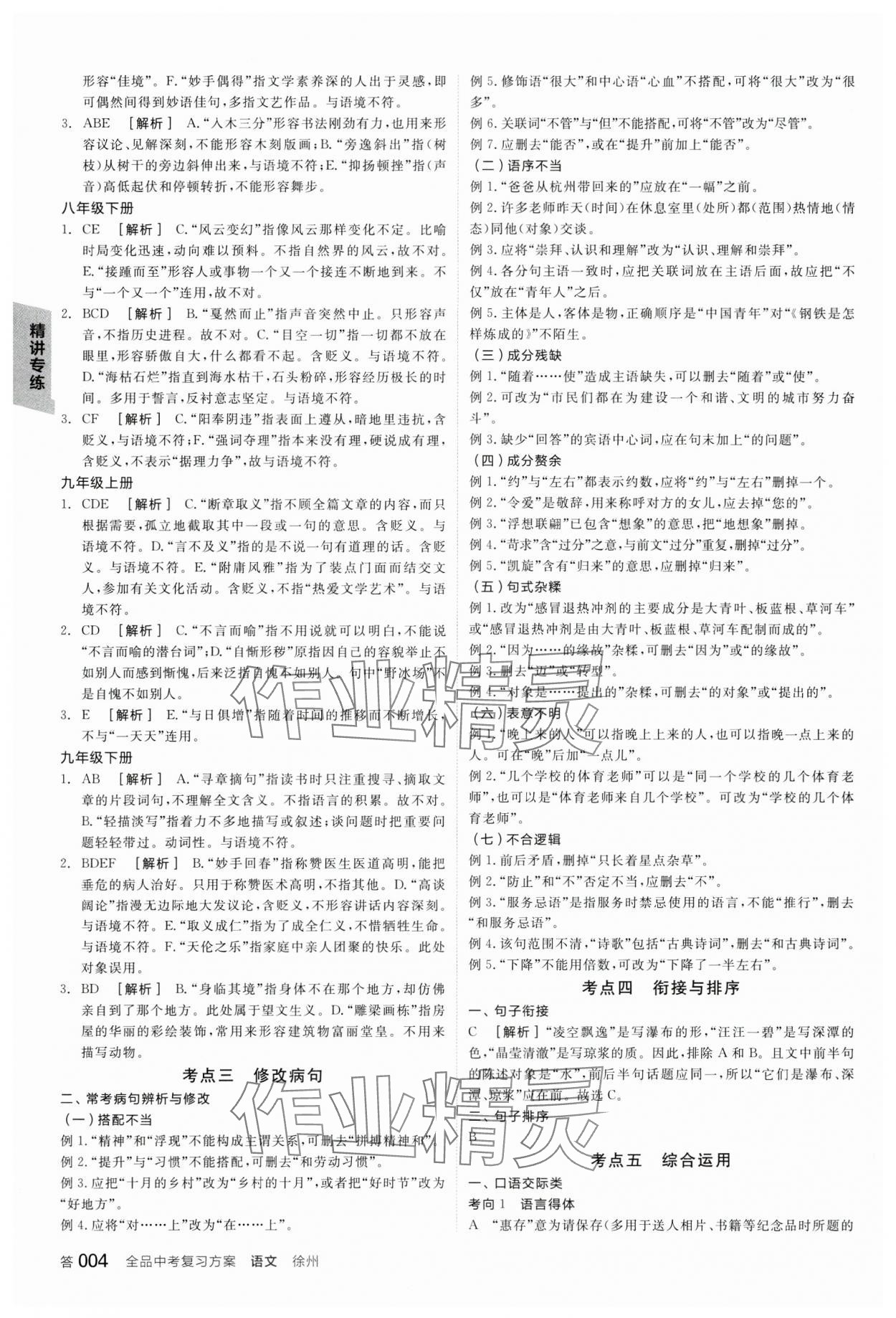 2024年全品中考復(fù)習(xí)方案語文備考手冊(cè)徐州專版 參考答案第3頁