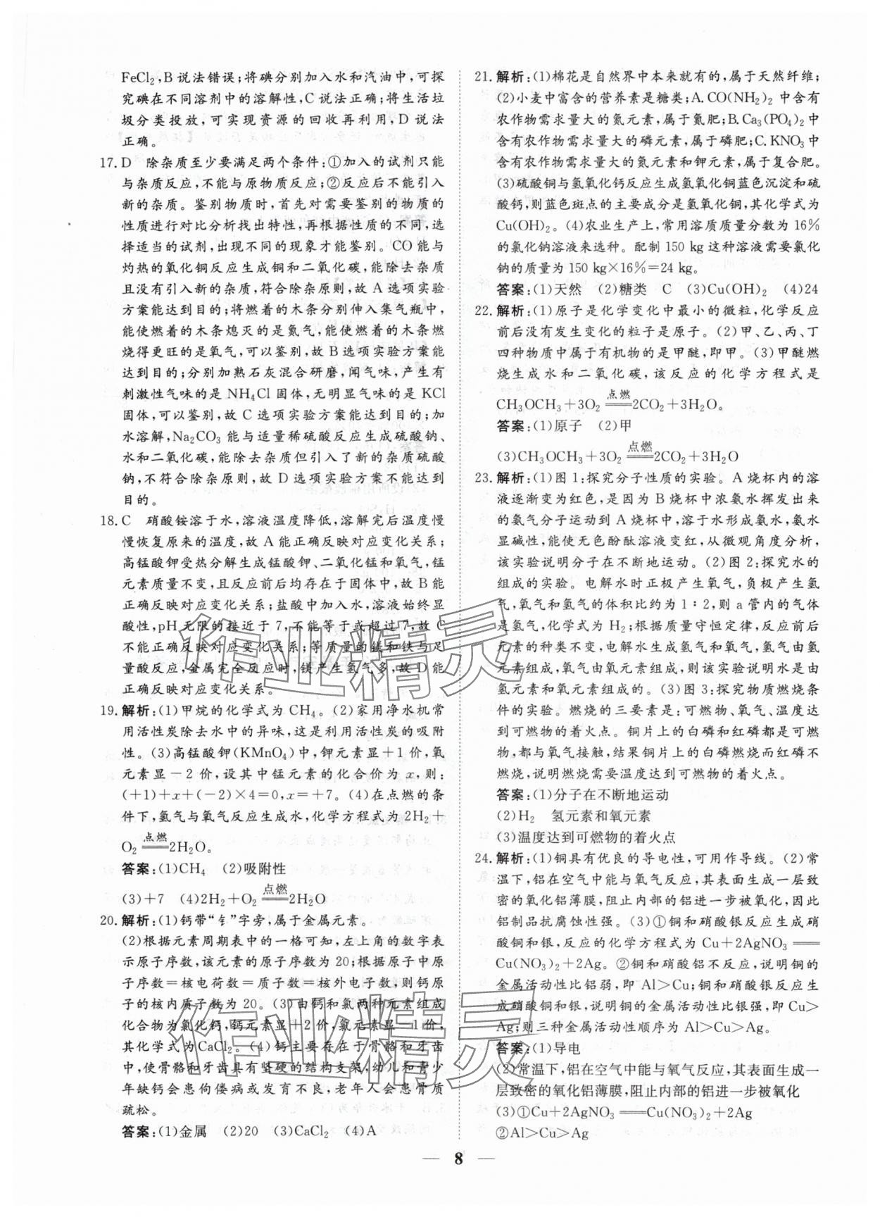 2024年風向標初中學業水平測試山東省各地市中考試題匯編化學 參考答案第8頁