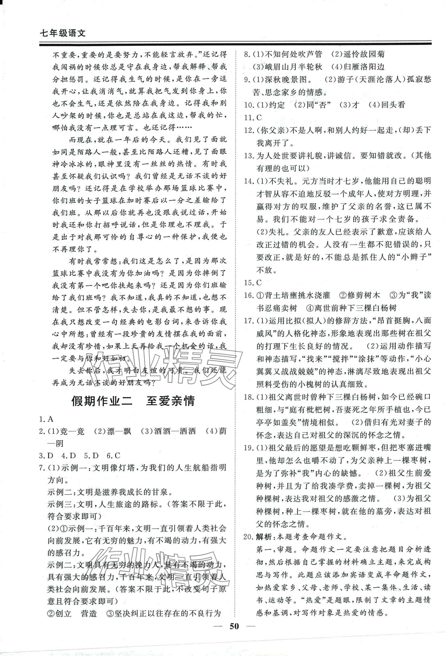 2024年新思維假期作業(yè)給力必刷題七年級語文 第2頁