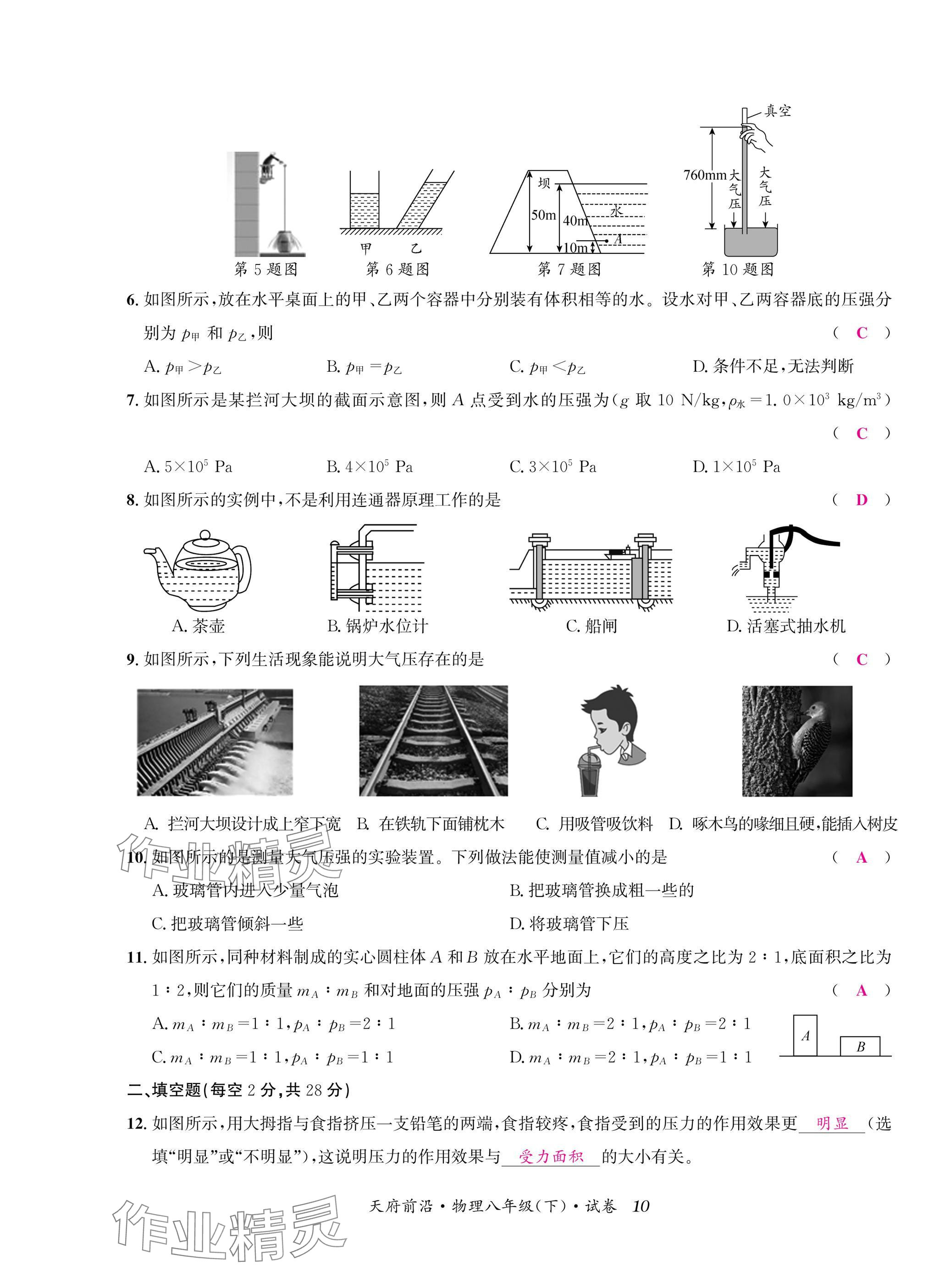 2025年天府前沿八年級物理下冊教科版 參考答案第10頁