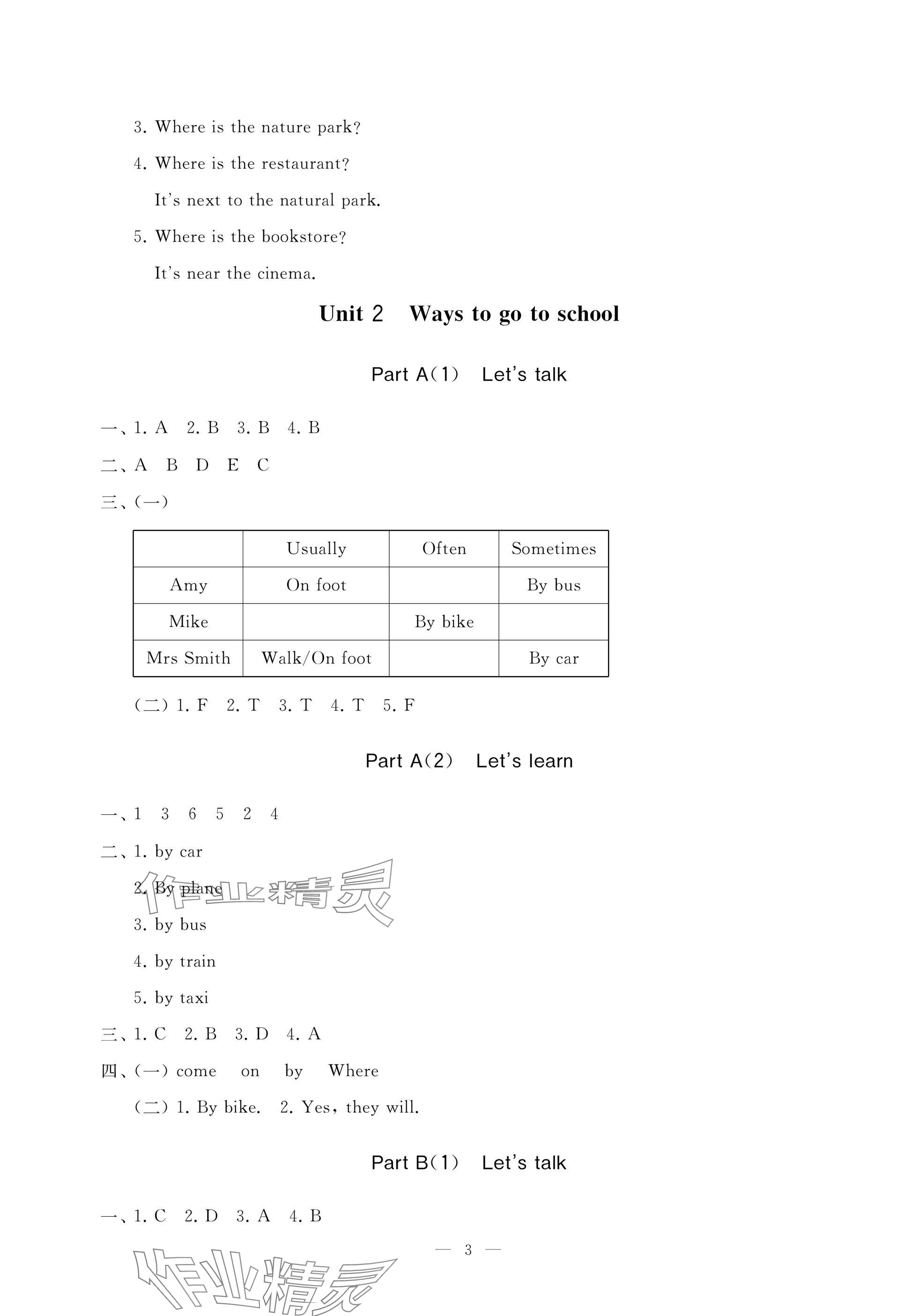 2025年新课堂同步学习与探究六年级英语上册人教版枣庄专版 参考答案第3页