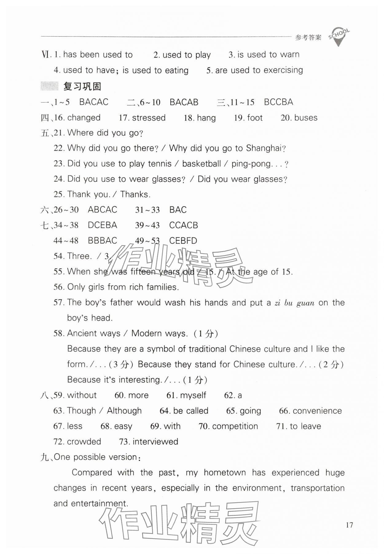 2025年新課程問題解決導學方案九年級英語全一冊人教版 參考答案第17頁