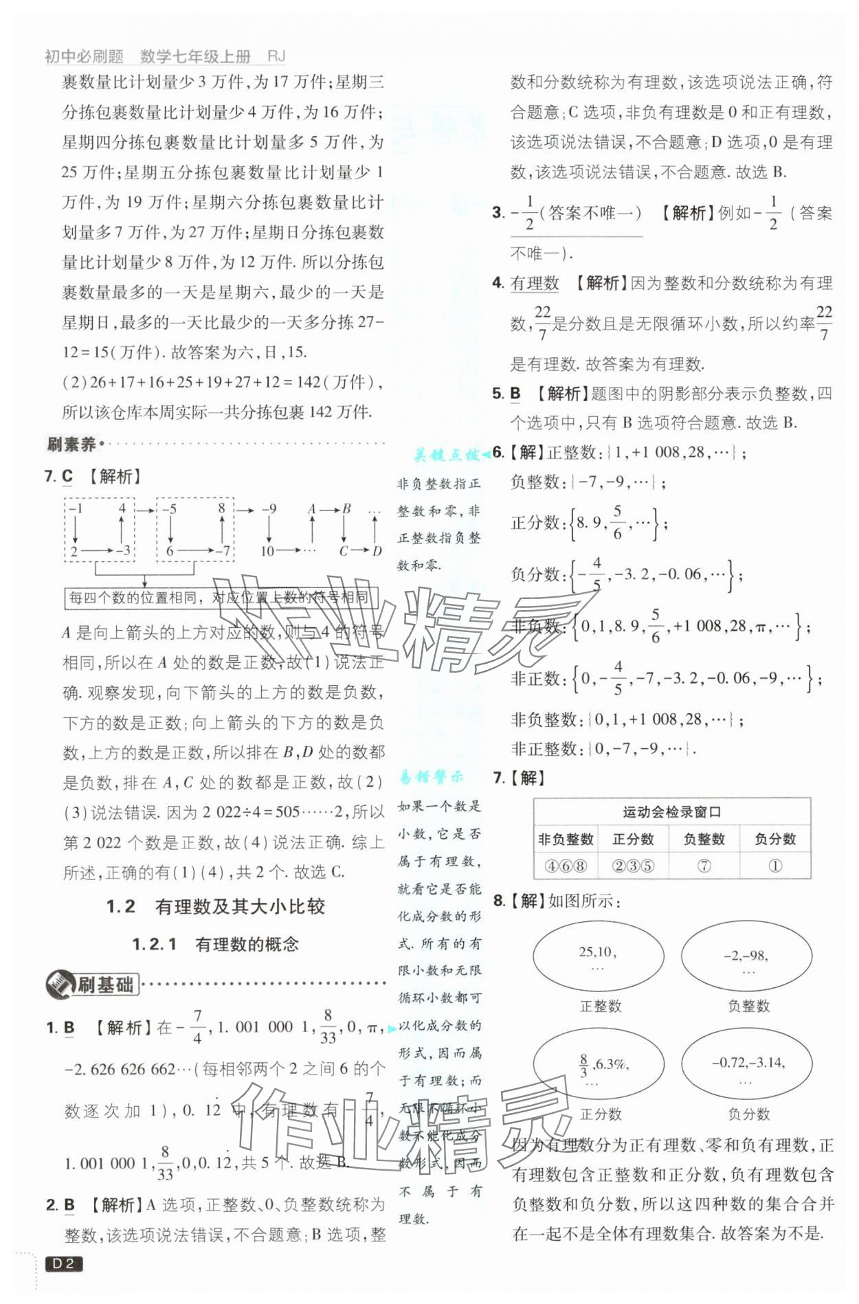 2025年初中必刷题七年级数学上册人教版 参考答案第2页
