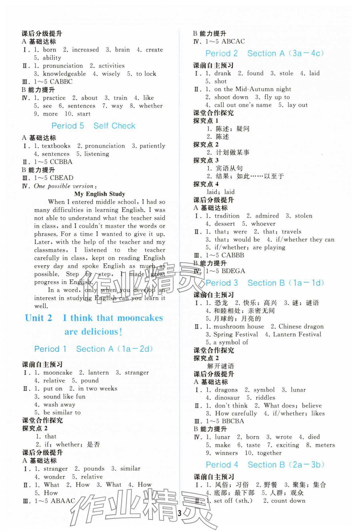 2025年同步轻松练习九年级英语全一册人教版精编版 参考答案第2页