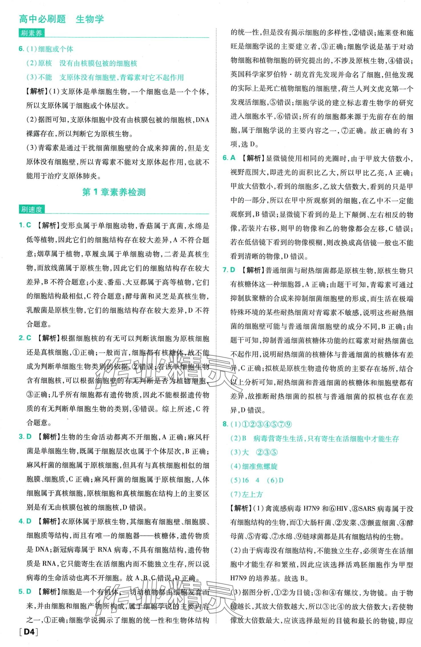 2024年高中必刷題（分子與細胞）高中生物必修1人教版 第8頁