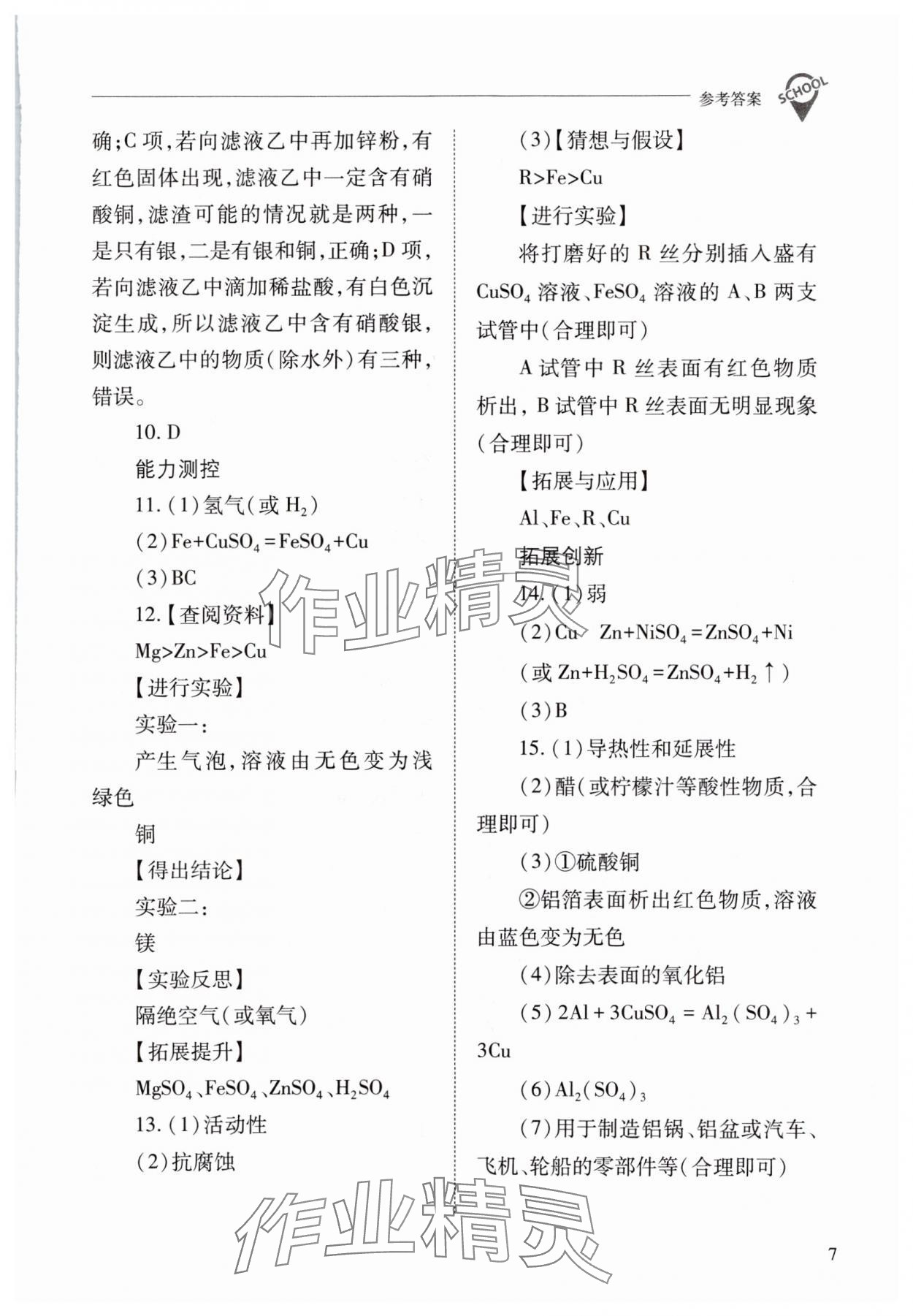 2024年新课程问题解决导学方案九年级化学下册人教版 参考答案第7页