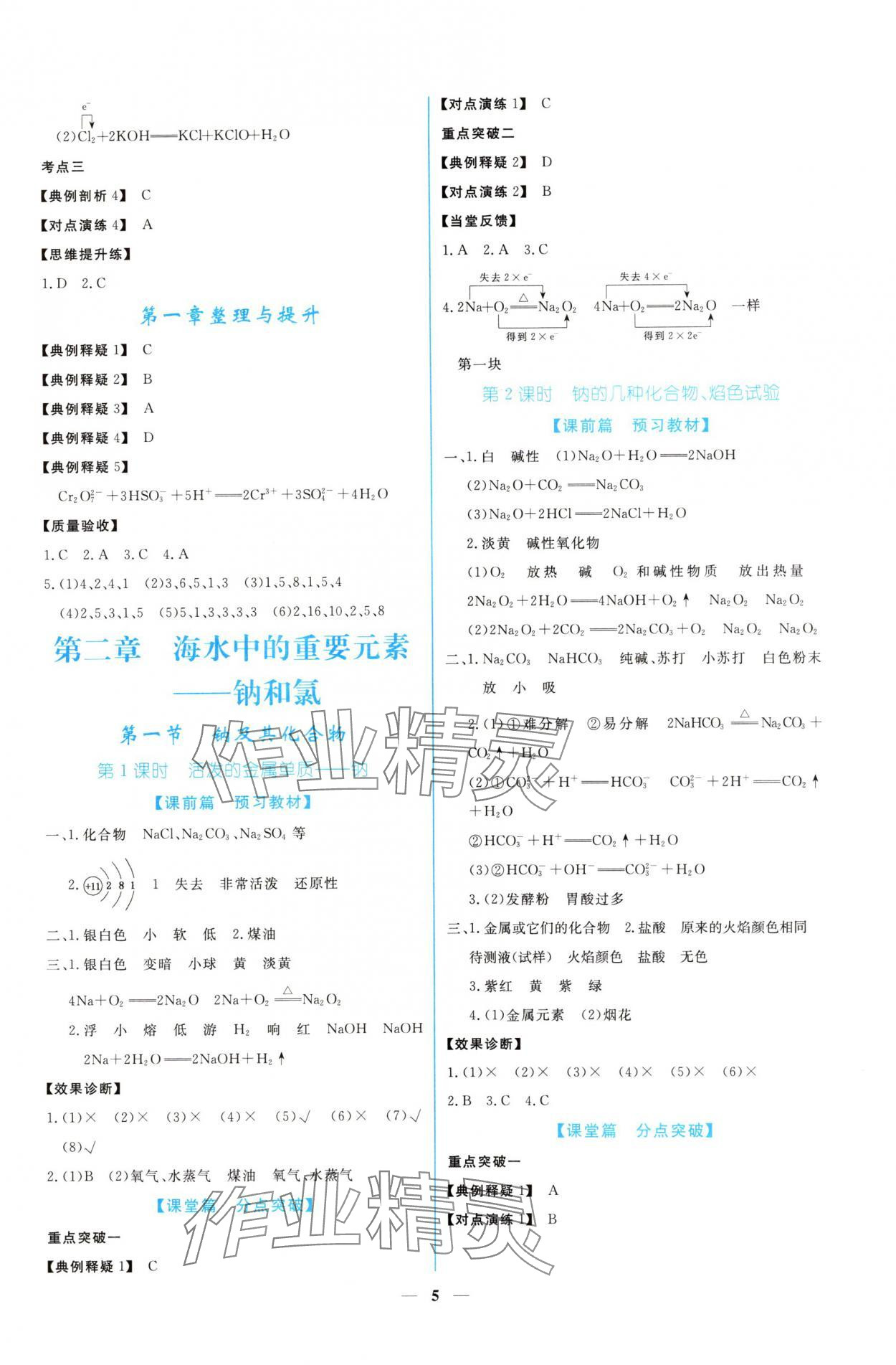 2024年新課程同步練習冊化學必修第一冊人教版 參考答案第5頁