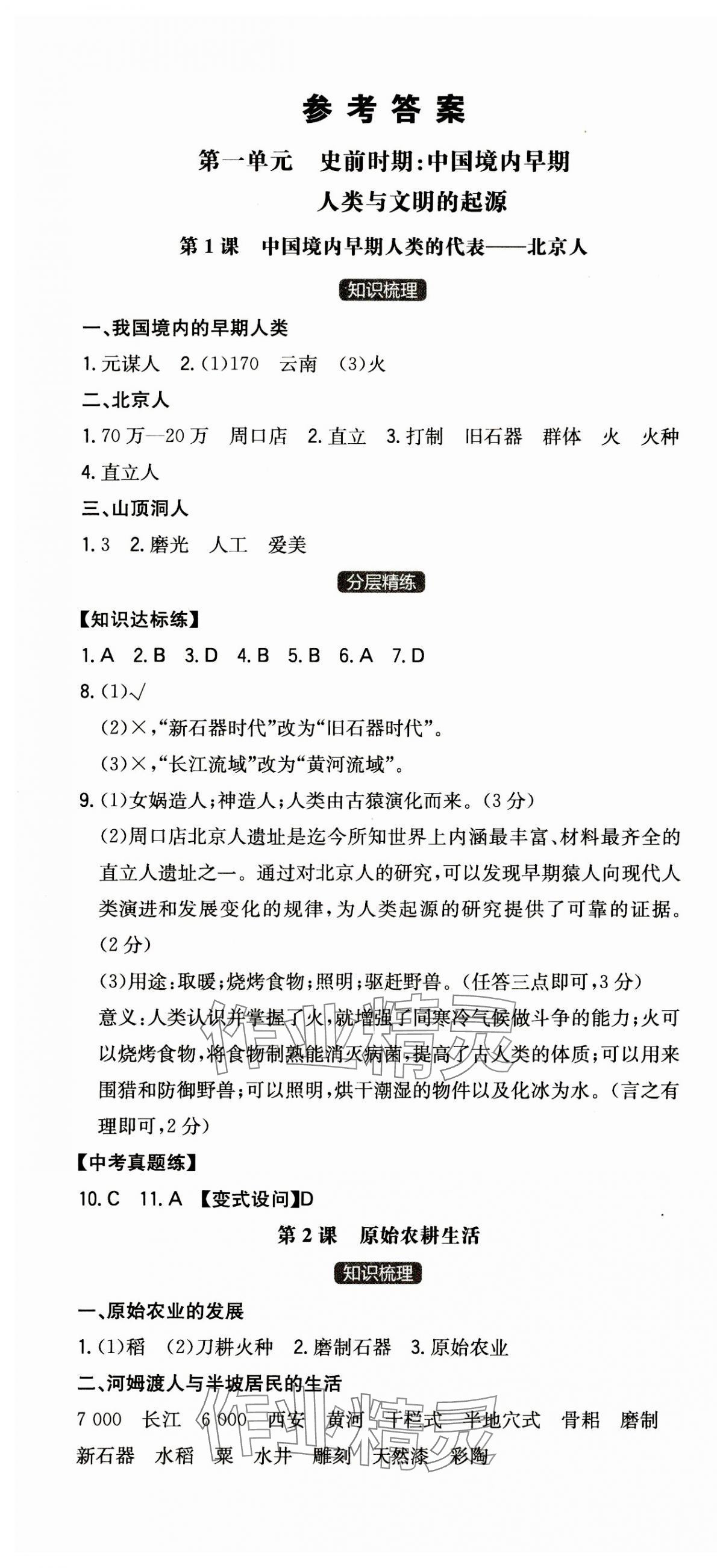 2023年一本七年級(jí)歷史上冊(cè)人教版安徽專版 第1頁