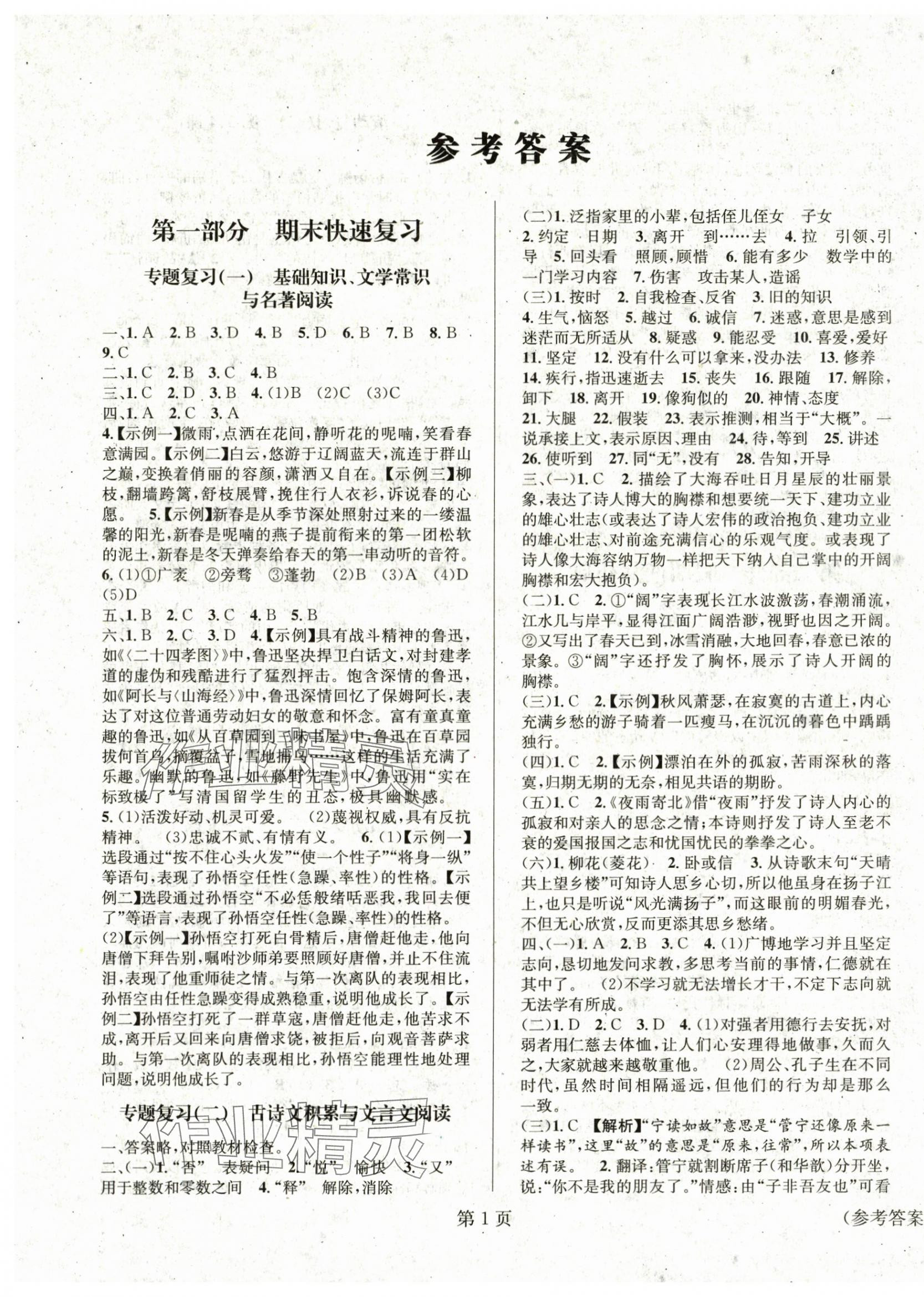 2025年寒假新动向七年级语文 第1页