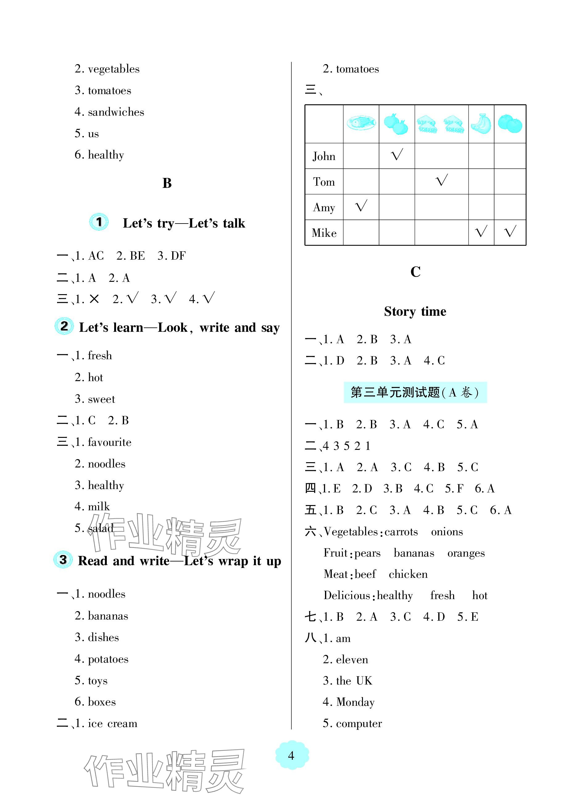 2023年新課堂學(xué)習(xí)與探究五年級英語上冊人教版 參考答案第4頁