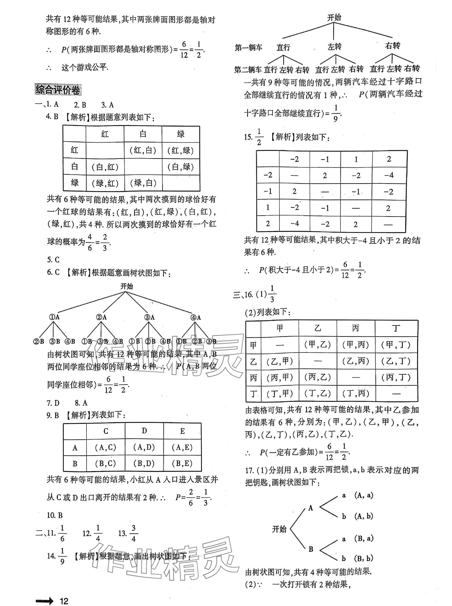 2024年節(jié)節(jié)高大象出版社九年級數(shù)學(xué)全一冊北師大版 參考答案第12頁