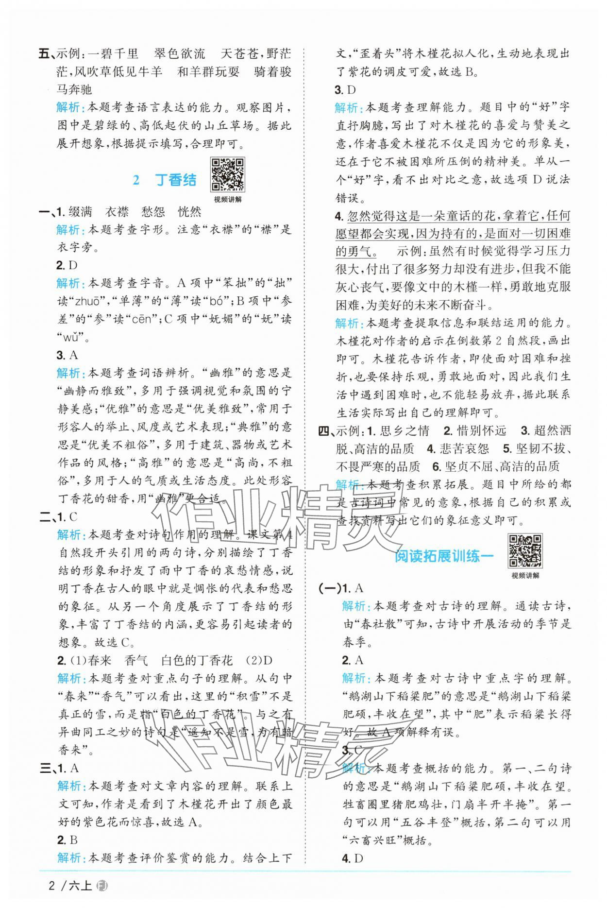 2025年陽(yáng)光同學(xué)課時(shí)優(yōu)化作業(yè)六年級(jí)語(yǔ)文上冊(cè)人教版福建專版 參考答案第2頁(yè)