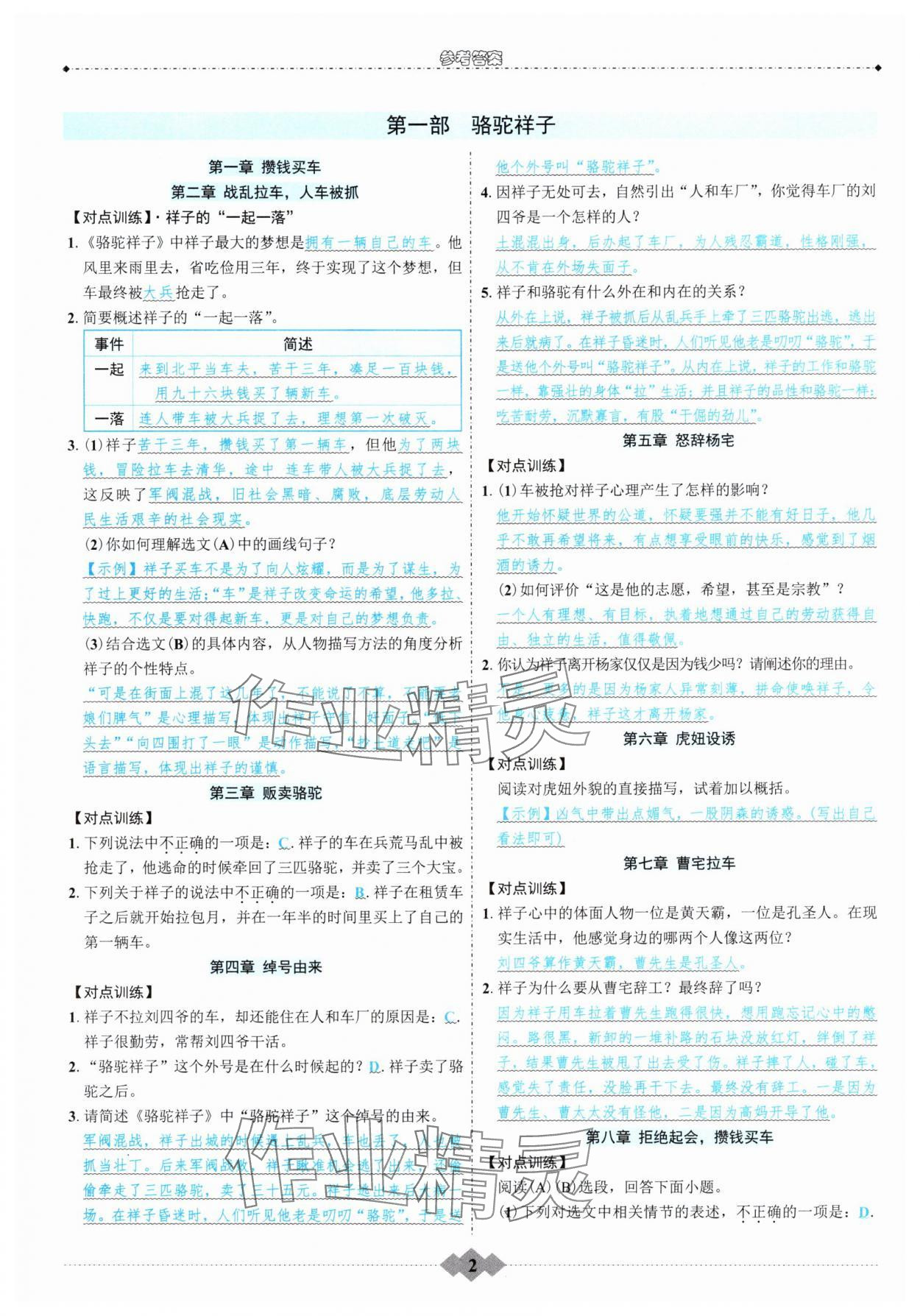 2025年初中达标学案名著解读一点通七年级下册人教版 参考答案第1页