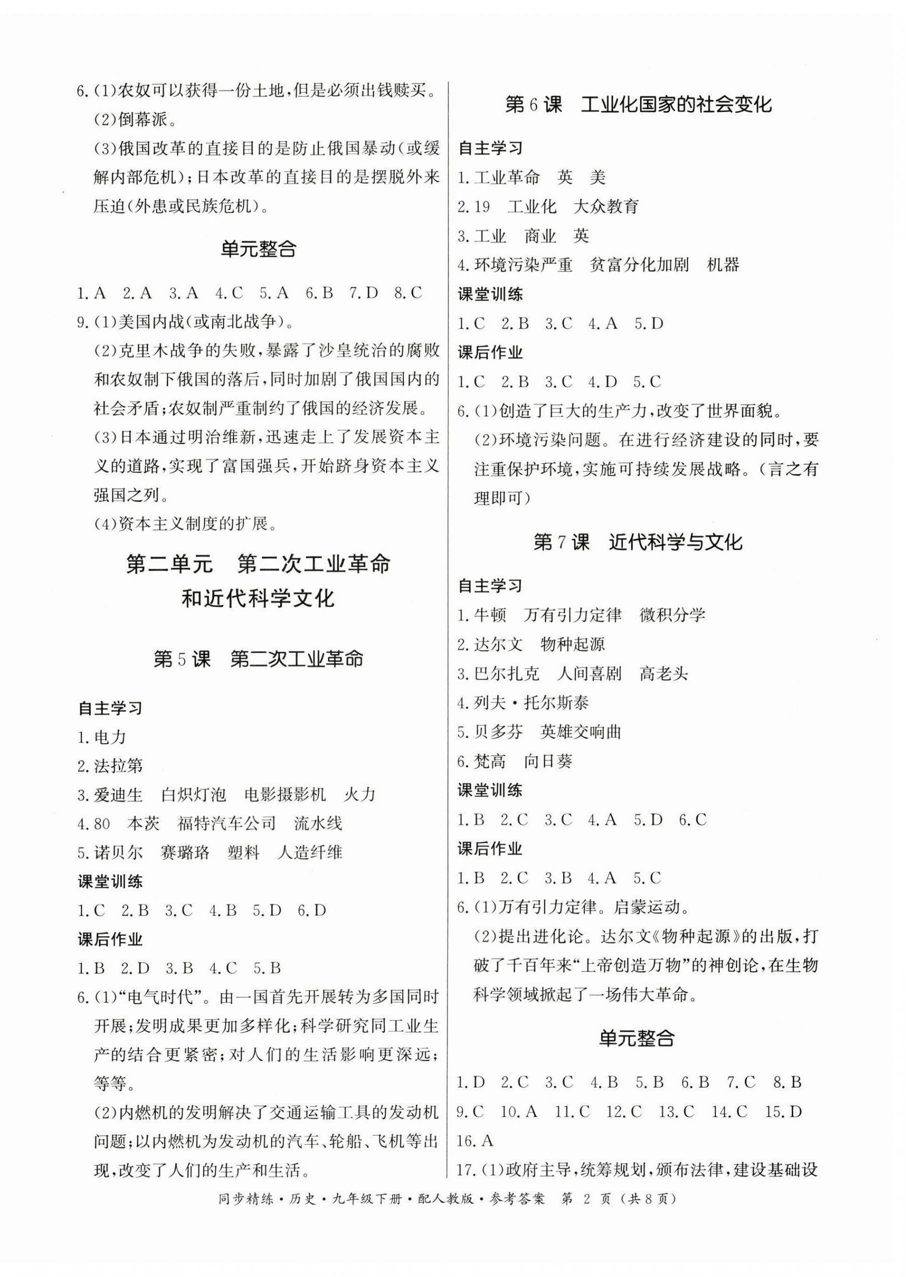 2025年同步精練九年級(jí)歷史下冊(cè)人教版廣東人民出版社 第2頁(yè)