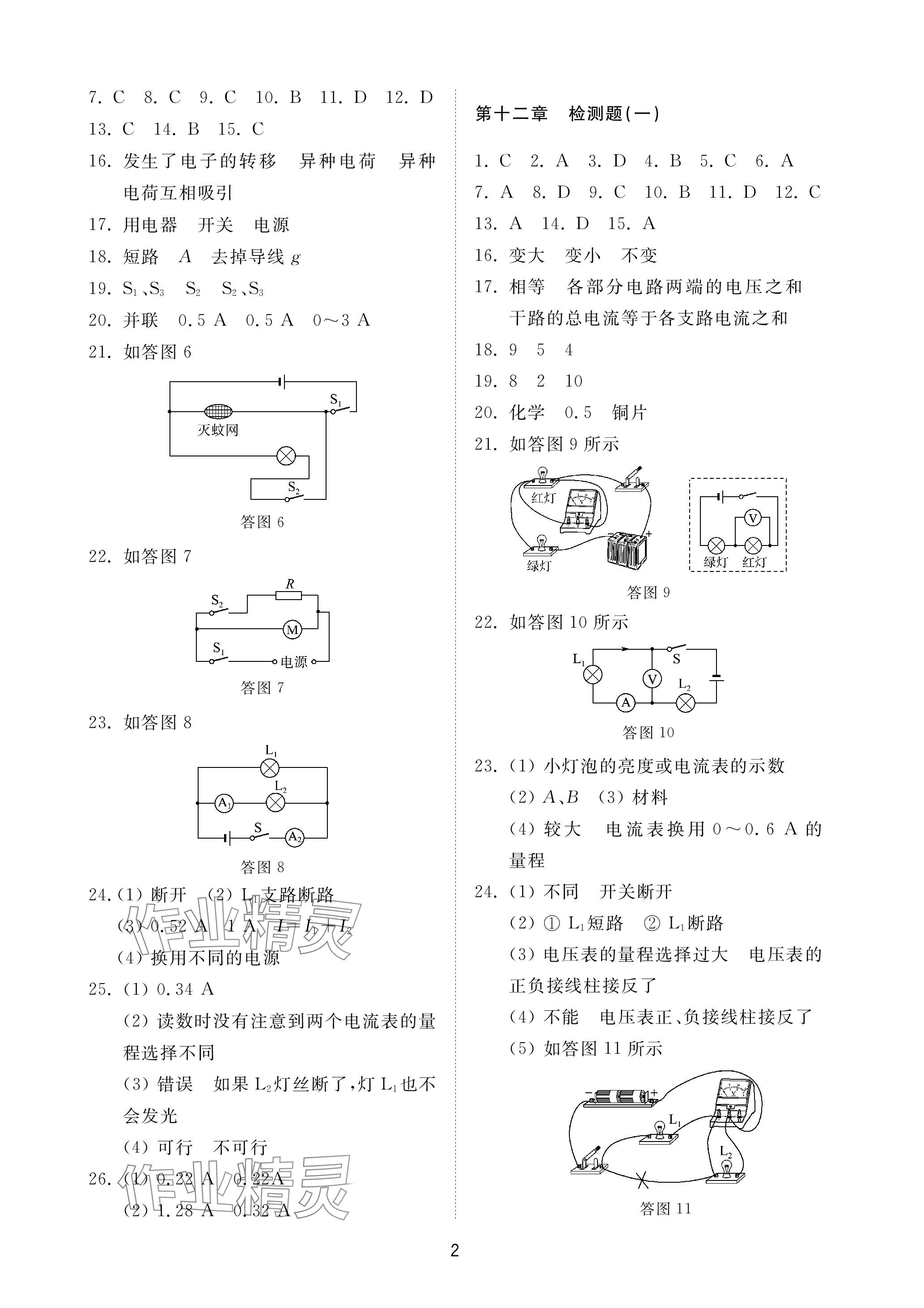 2023年同步練習冊配套檢測卷九年級物理上冊魯教版五四制 參考答案第2頁