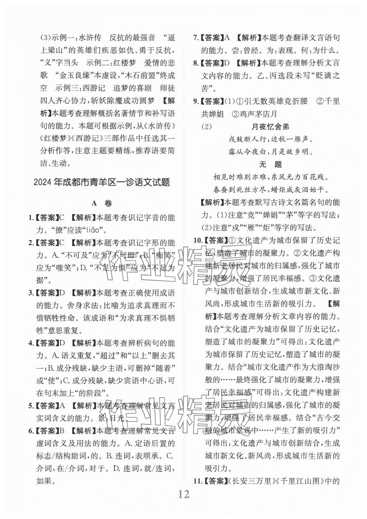 2025年金卷1號中考模擬仿真卷語文中考成都專版 第12頁