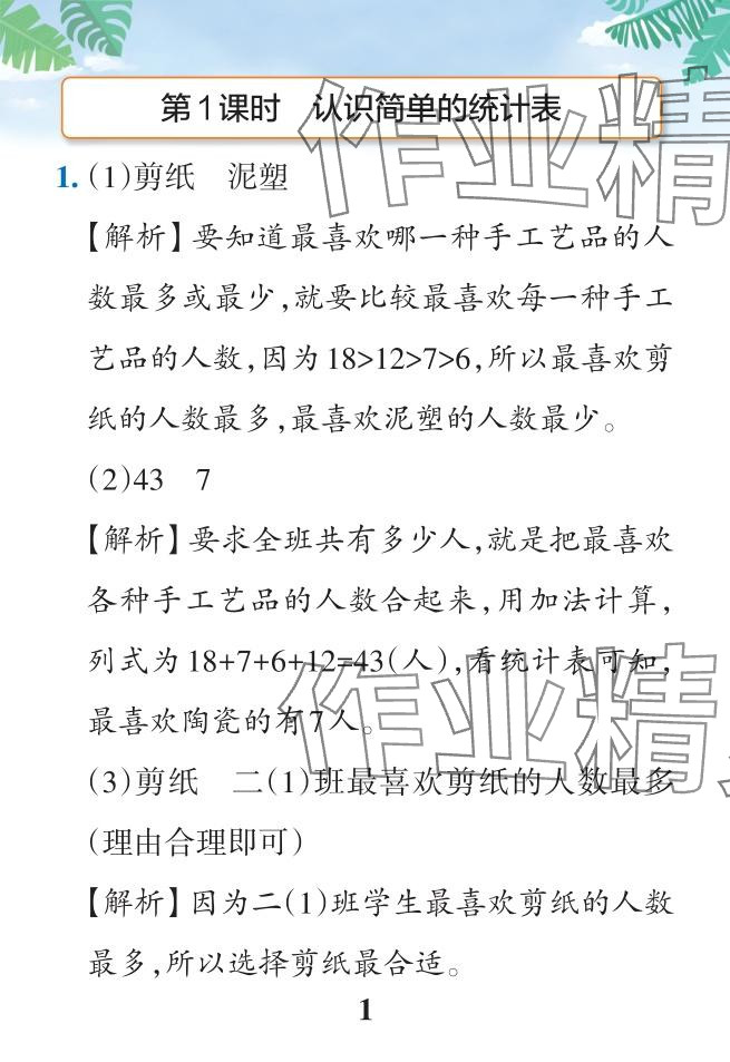 2024年小學(xué)學(xué)霸作業(yè)本二年級數(shù)學(xué)下冊人教版廣東專版 參考答案第1頁