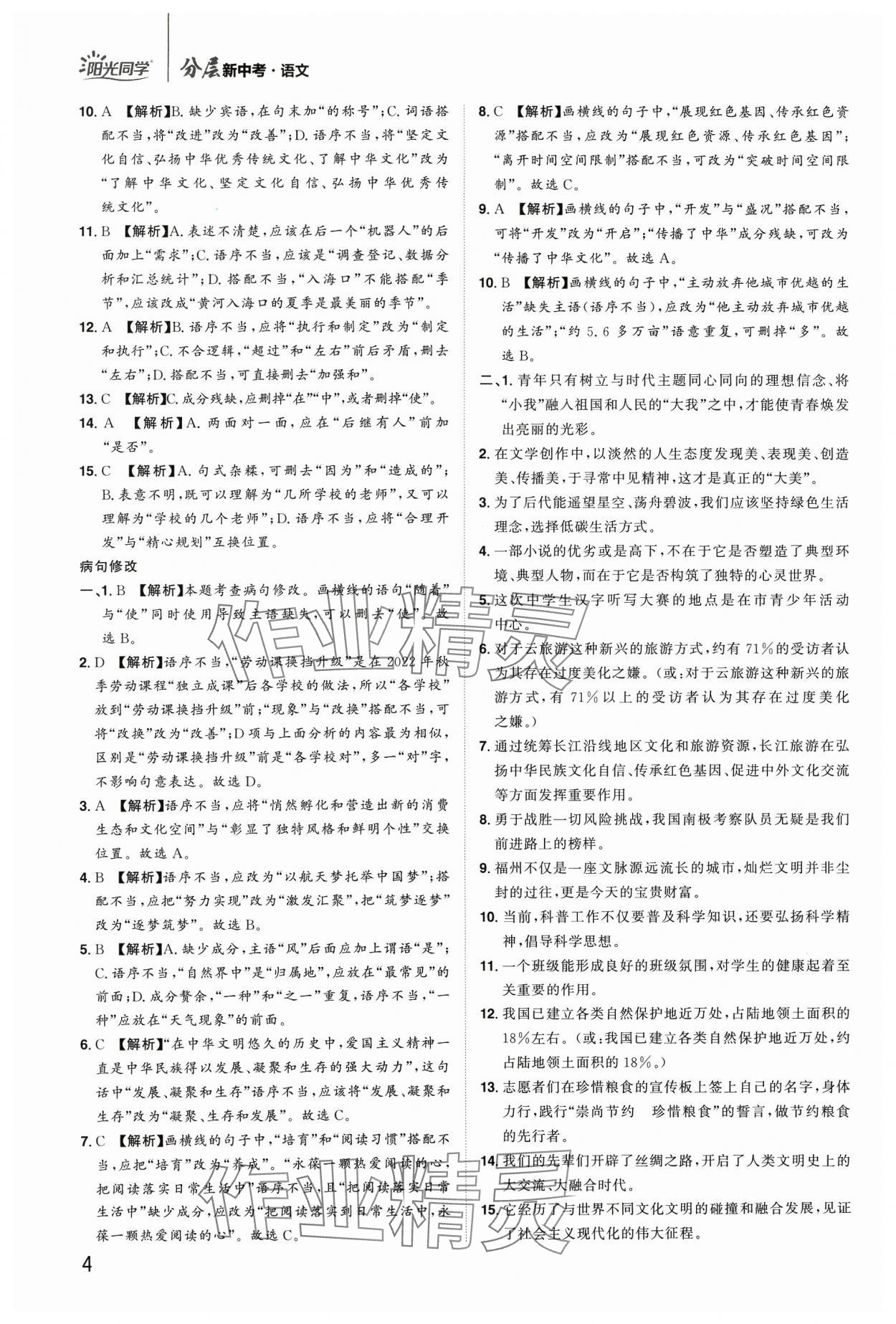 2024年陽光同學(xué)分層新中考語文福建專版 參考答案第4頁