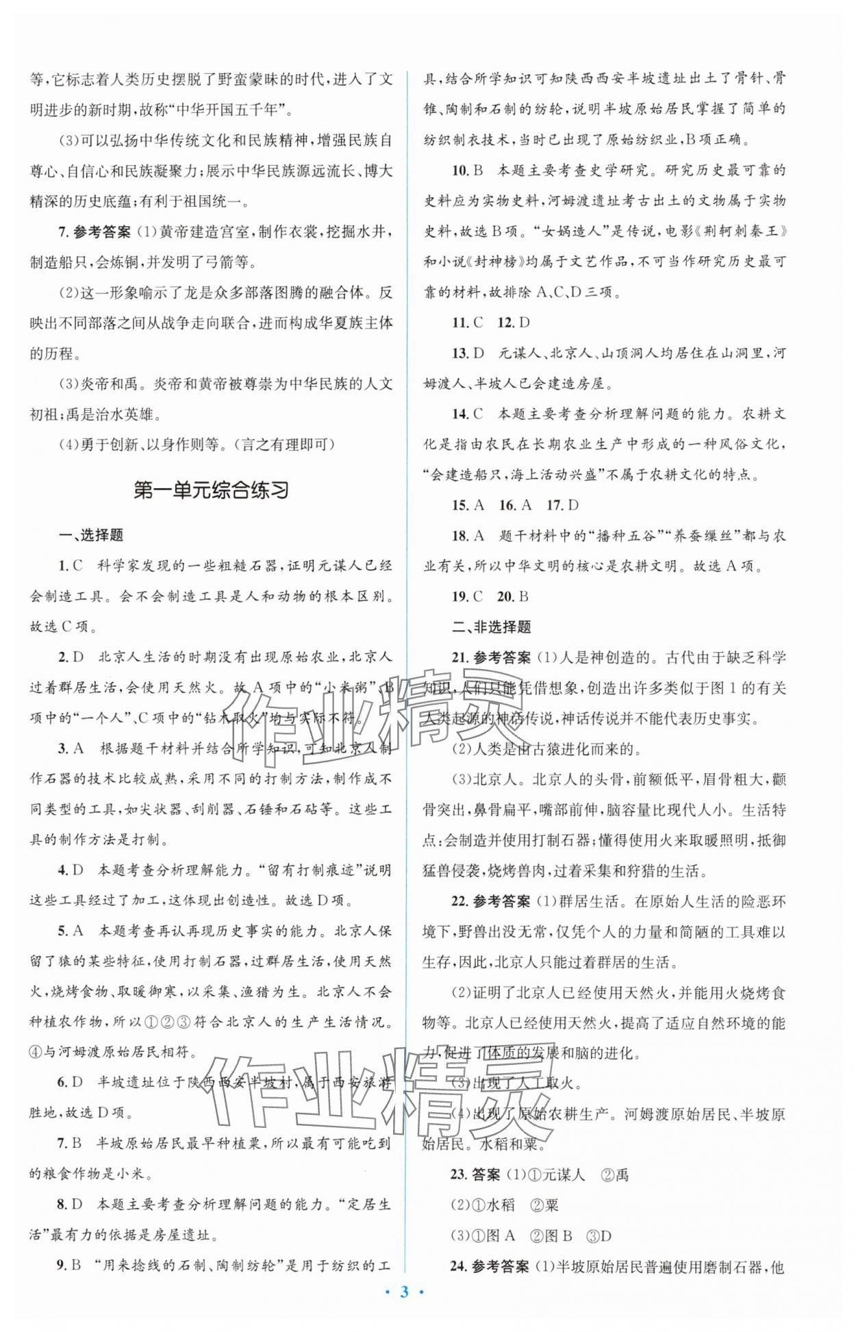 2023年同步解析與測評學(xué)考練七年級歷史上冊人教版精編版 參考答案第3頁