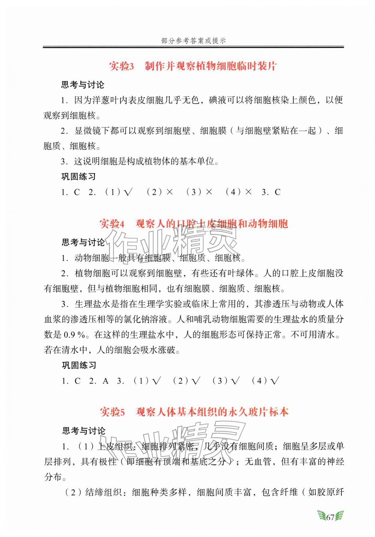 2025年实验册广东教育出版社七年级生物上册人教版 参考答案第2页