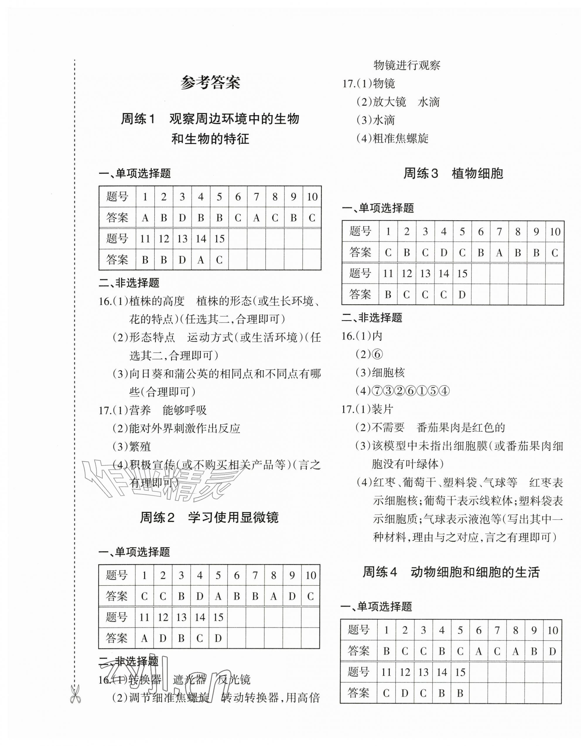 2026年优学1+1评价与测试七年级生物上册人教版&nbsp;第1页