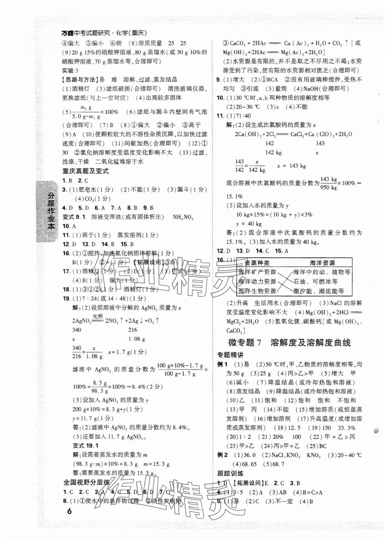 2025年萬唯中考試題研究化學(xué)重慶專版 參考答案第6頁