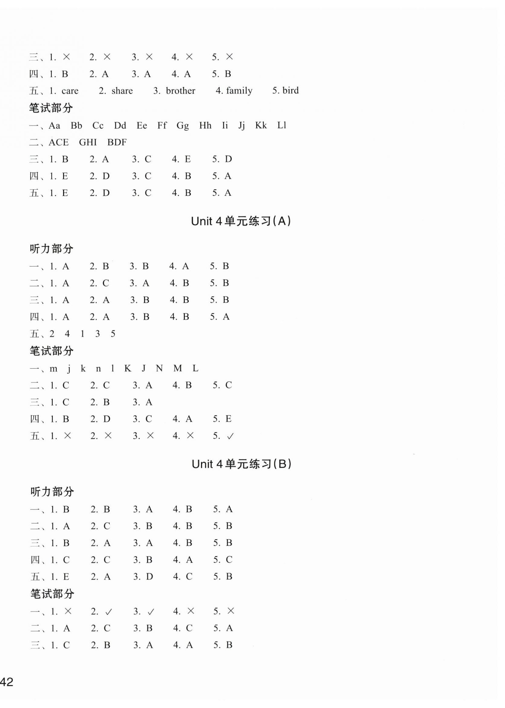 2025年新编单元能力训练三年级英语上册人教版&nbsp;参考答案第4页