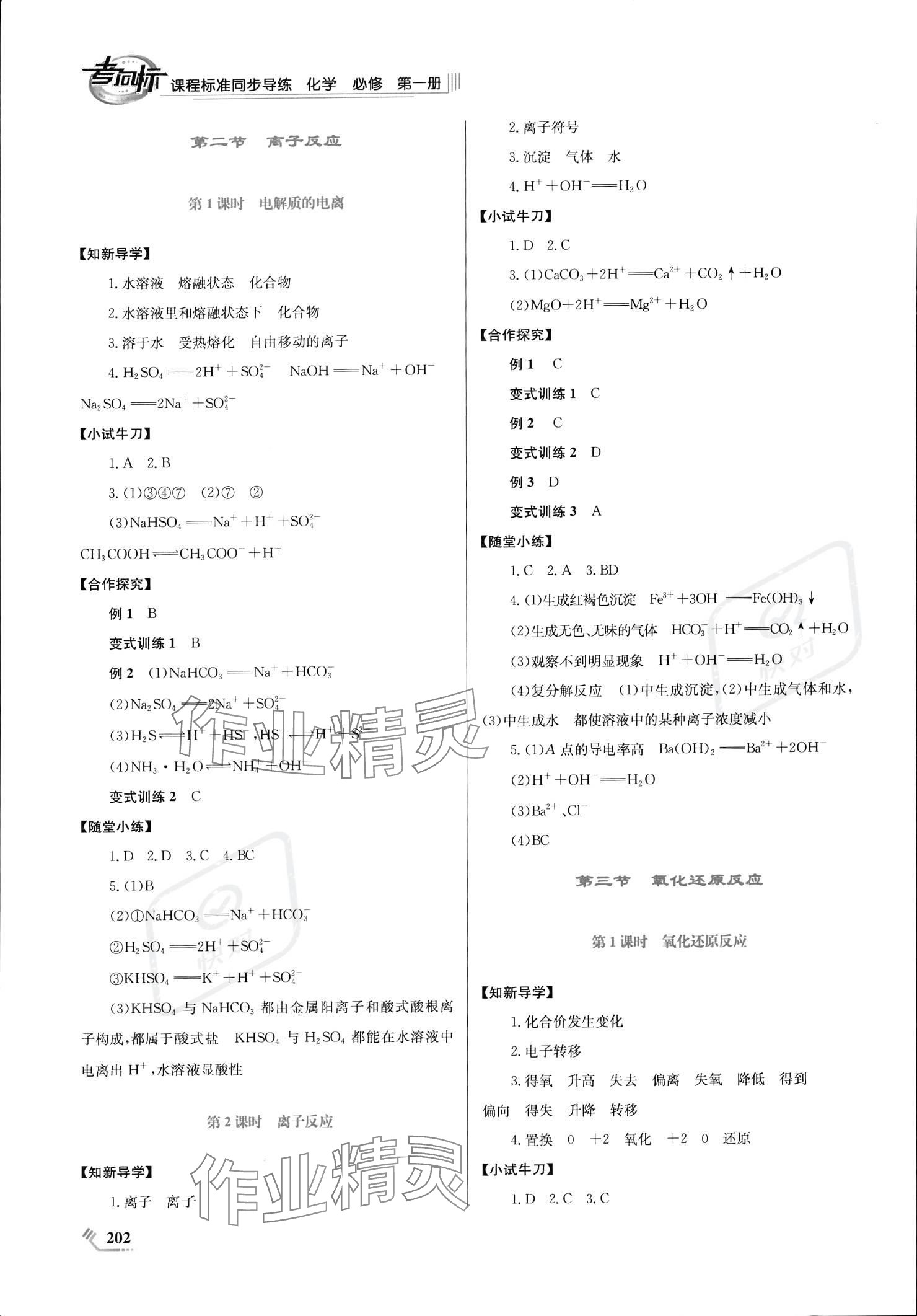 2023年課程標(biāo)準(zhǔn)同步導(dǎo)練高中化學(xué)上冊(cè)人教版 參考答案第2頁(yè)