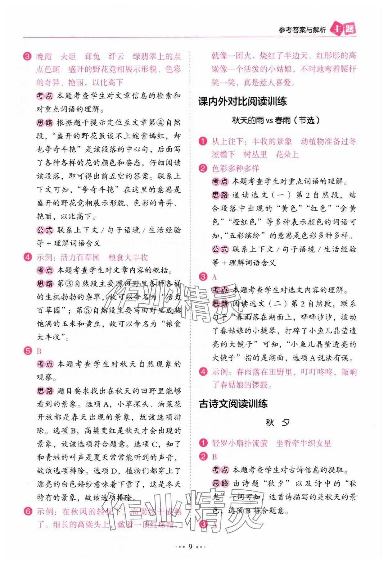 2024年主題閱讀訓練100分三年級語文人教版浙江專版 參考答案第9頁