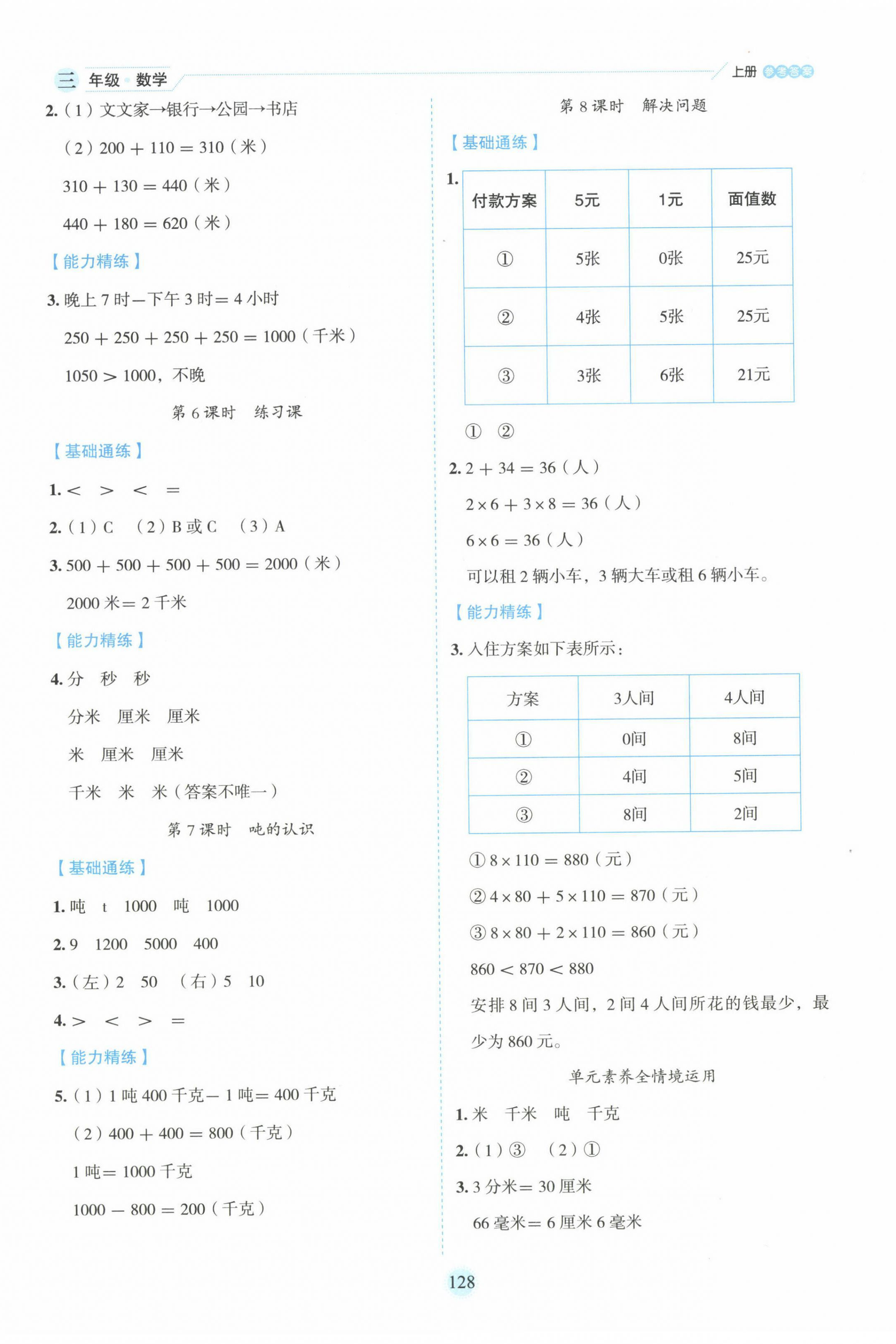 2024年百分學(xué)生作業(yè)本題練王三年級數(shù)學(xué)上冊人教版 參考答案第4頁