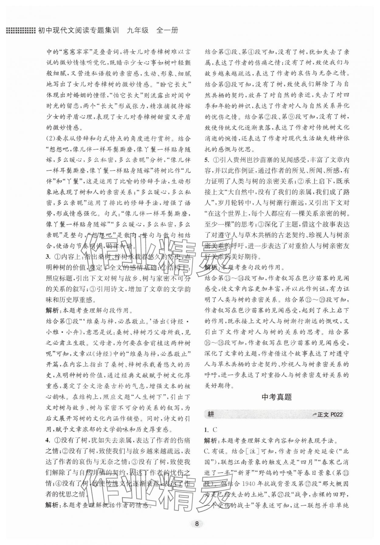 2025年初中现代文阅读专题集训九年级语文人教版&nbsp;第8页