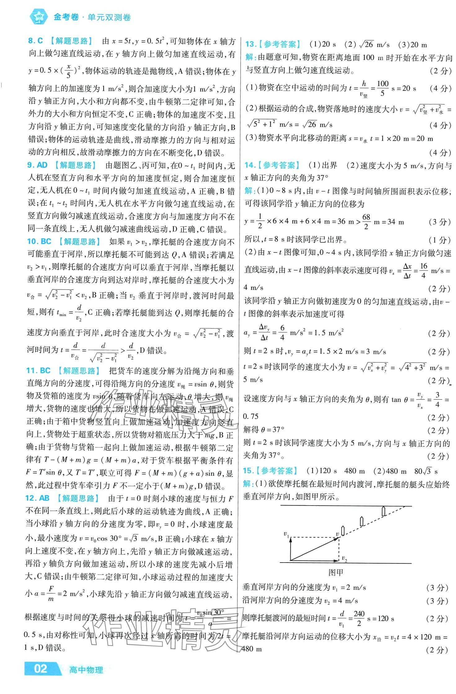 2024年金考卷活頁題選單元雙測卷高中物理必修第二冊人教版 第2頁